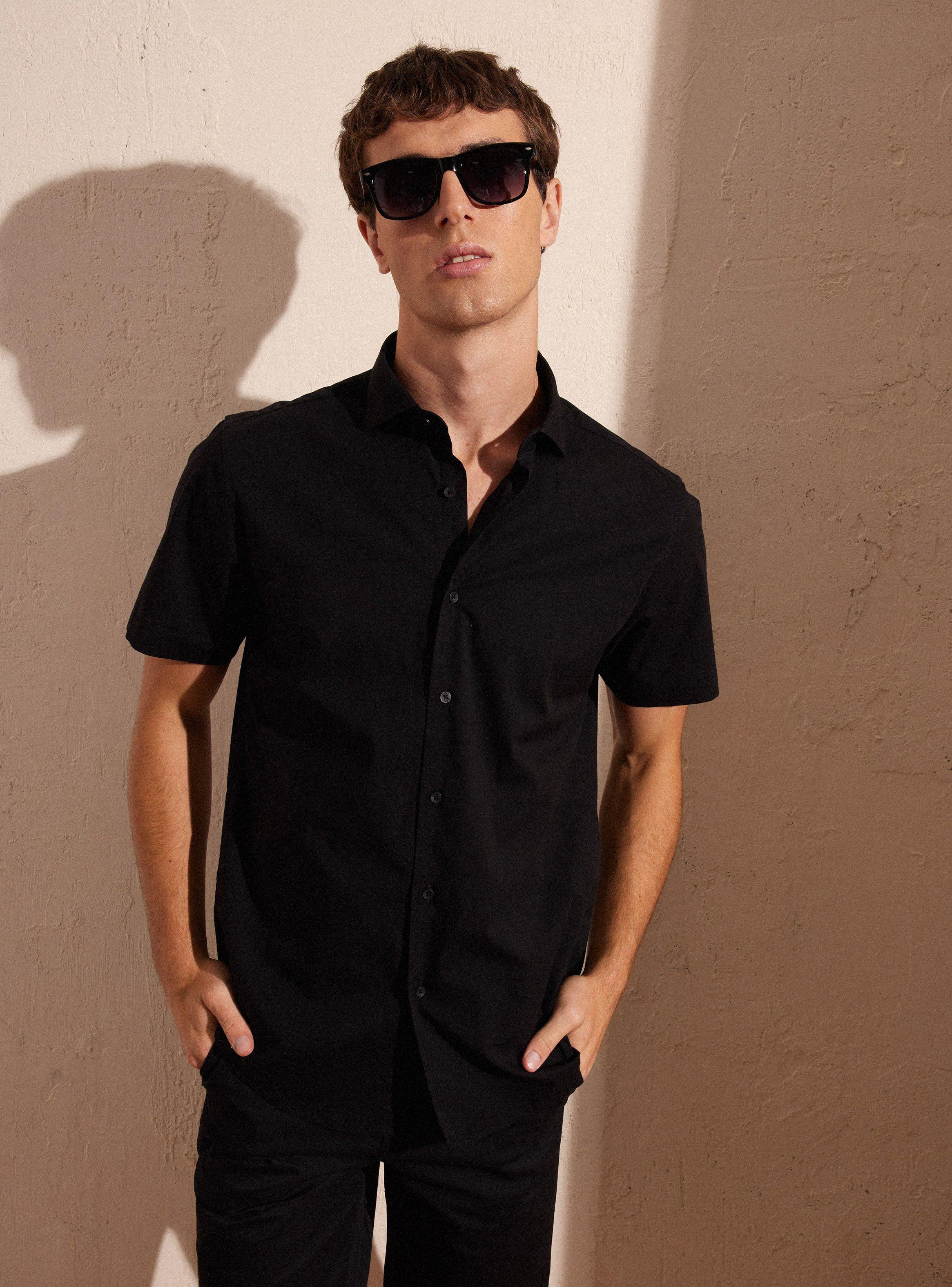 Camisa Lisa Poplin Elastano Manga Corta-0