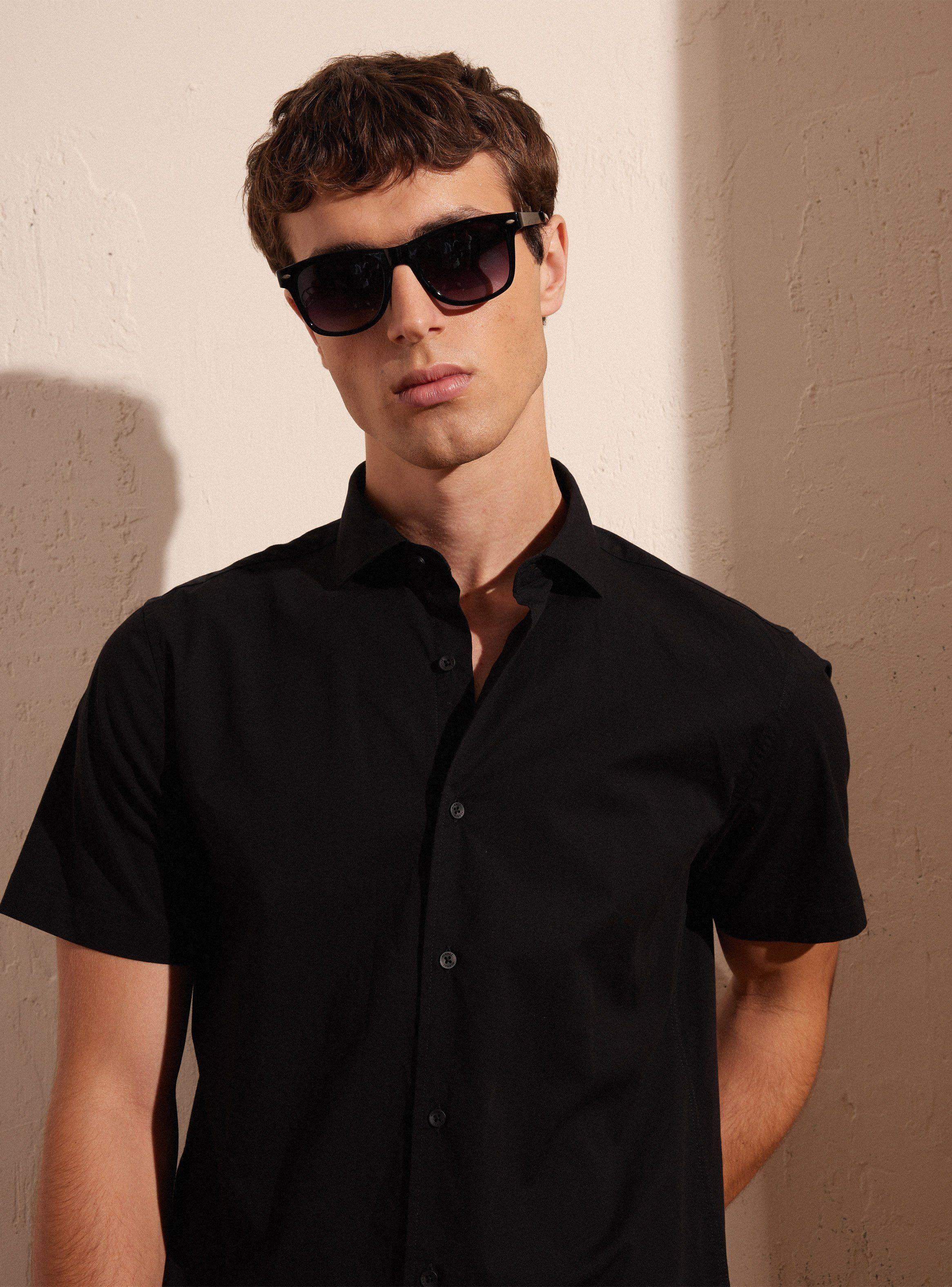 Camisa Lisa Poplin Elastano Manga Corta-2
