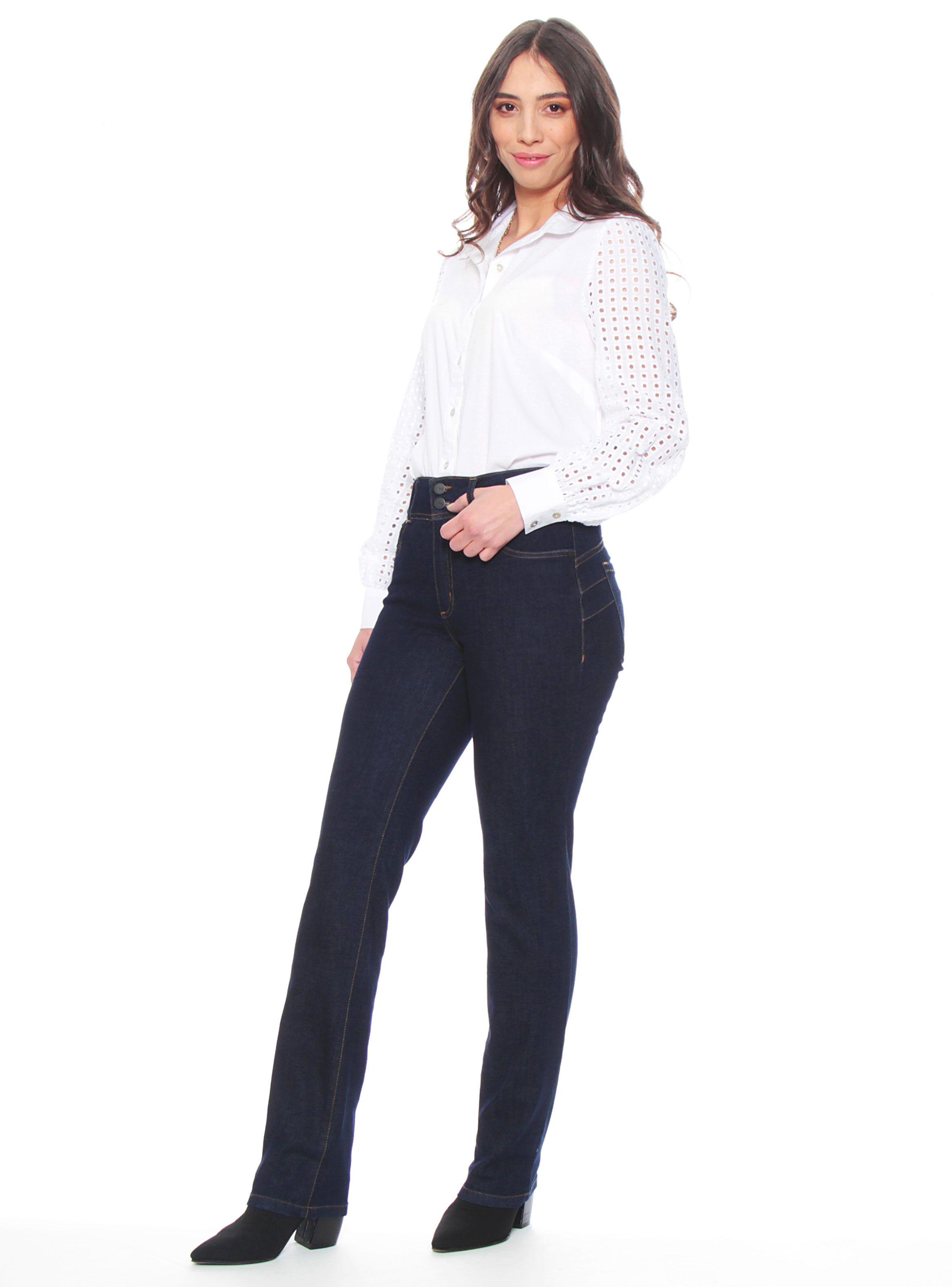 Jeans Slim Tiro Alto Pretina Media 2 Botones-3