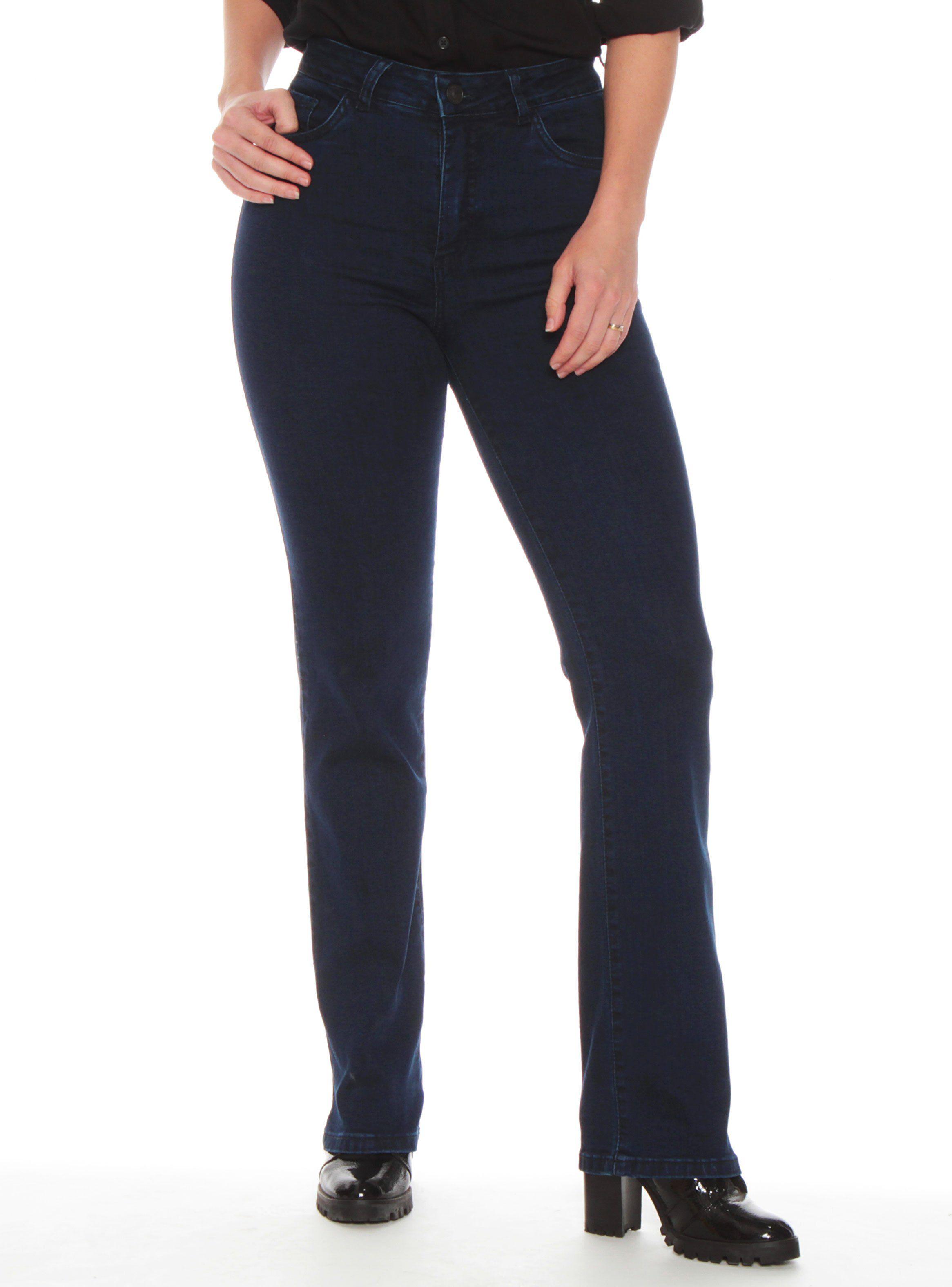 Jeans Recto Tiro Alto Push Up Pretina Básica Un Botón-0