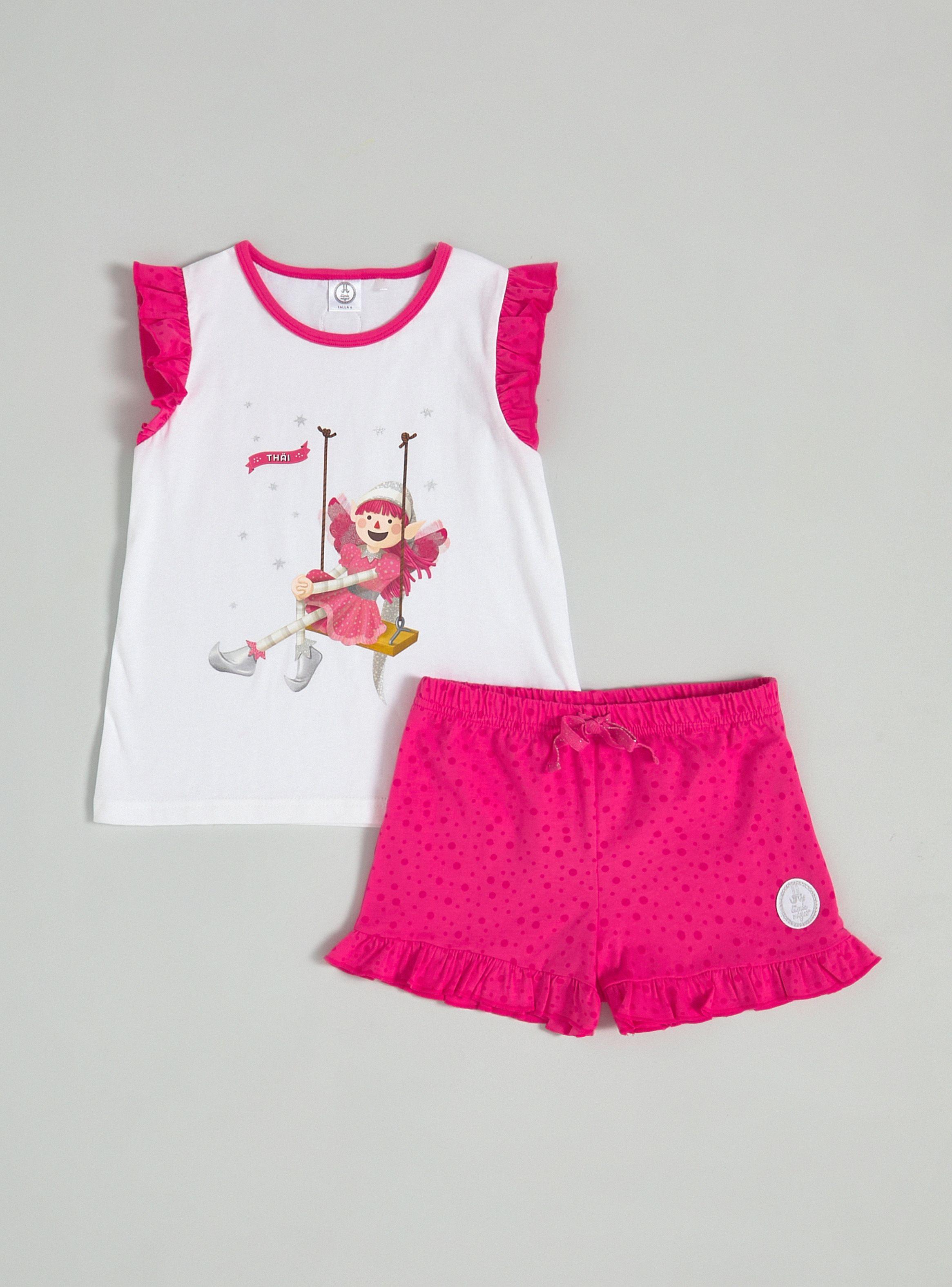 Pijama Corto Estampado con Glitter Duende, Vuelos-0