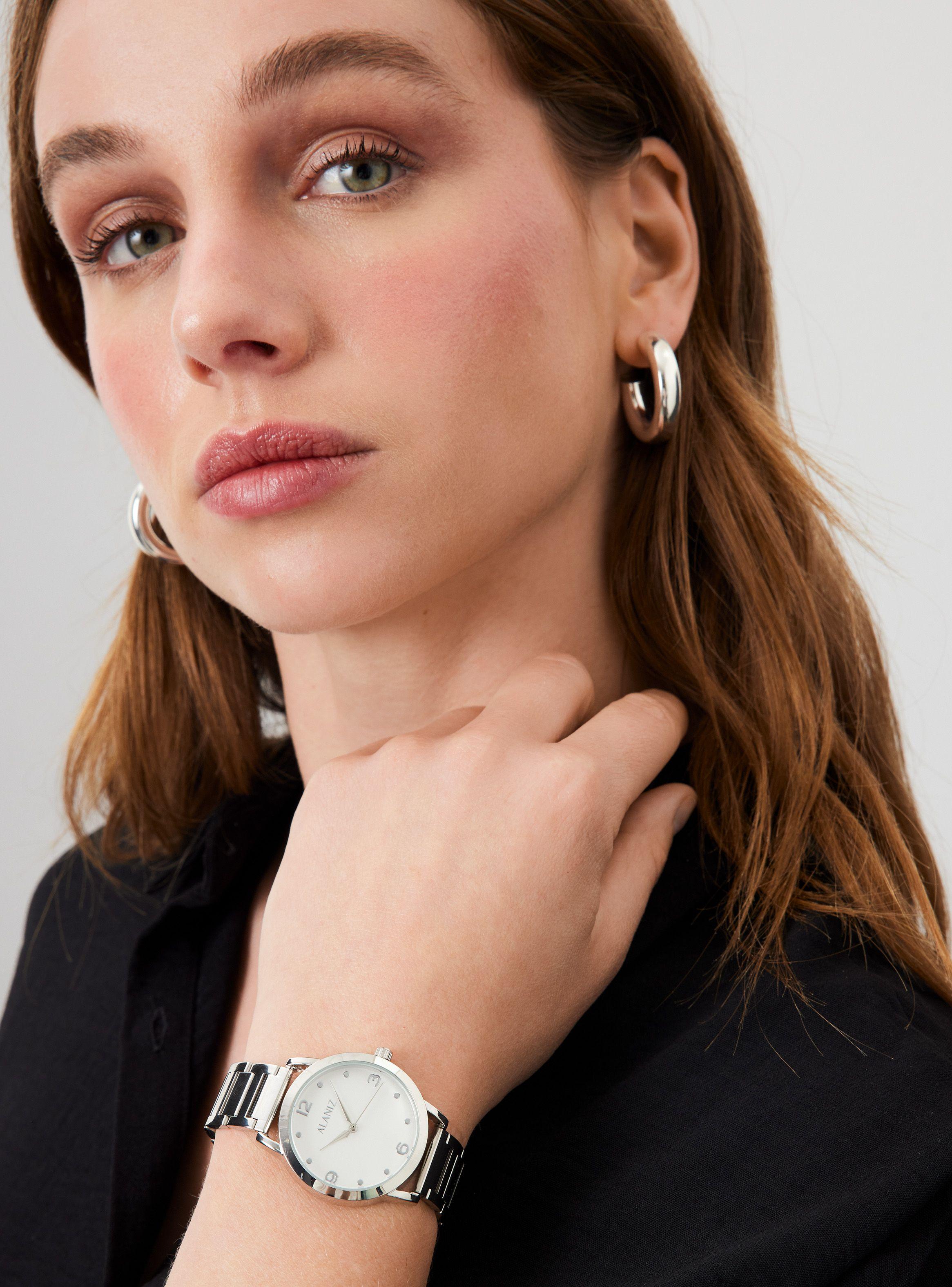 Pack Reloj Análogo Plata Mujer + Aros-4