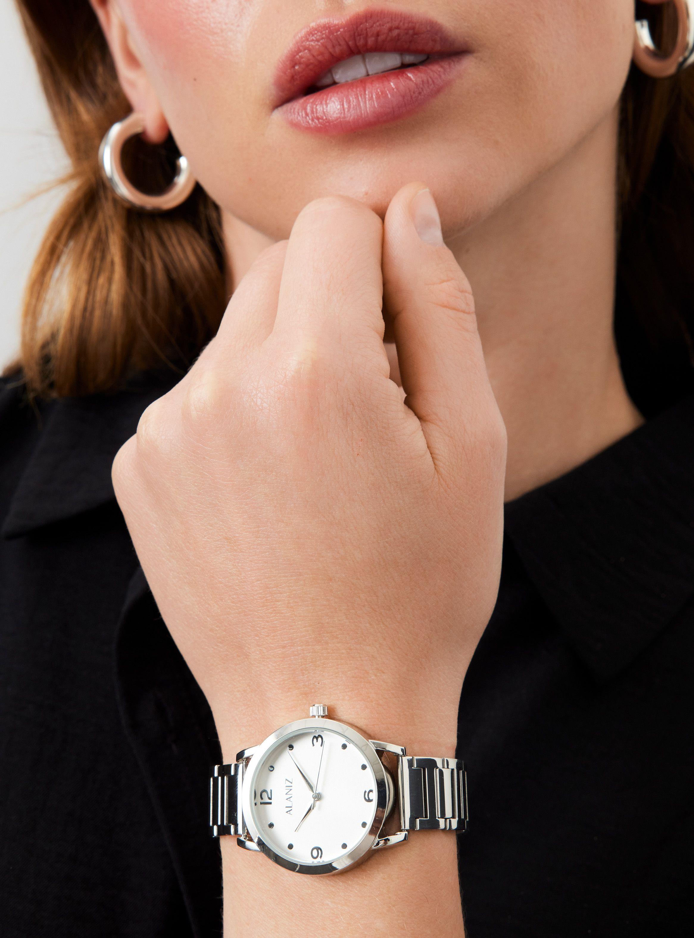 Pack Reloj Análogo Plata Mujer + Aros-3