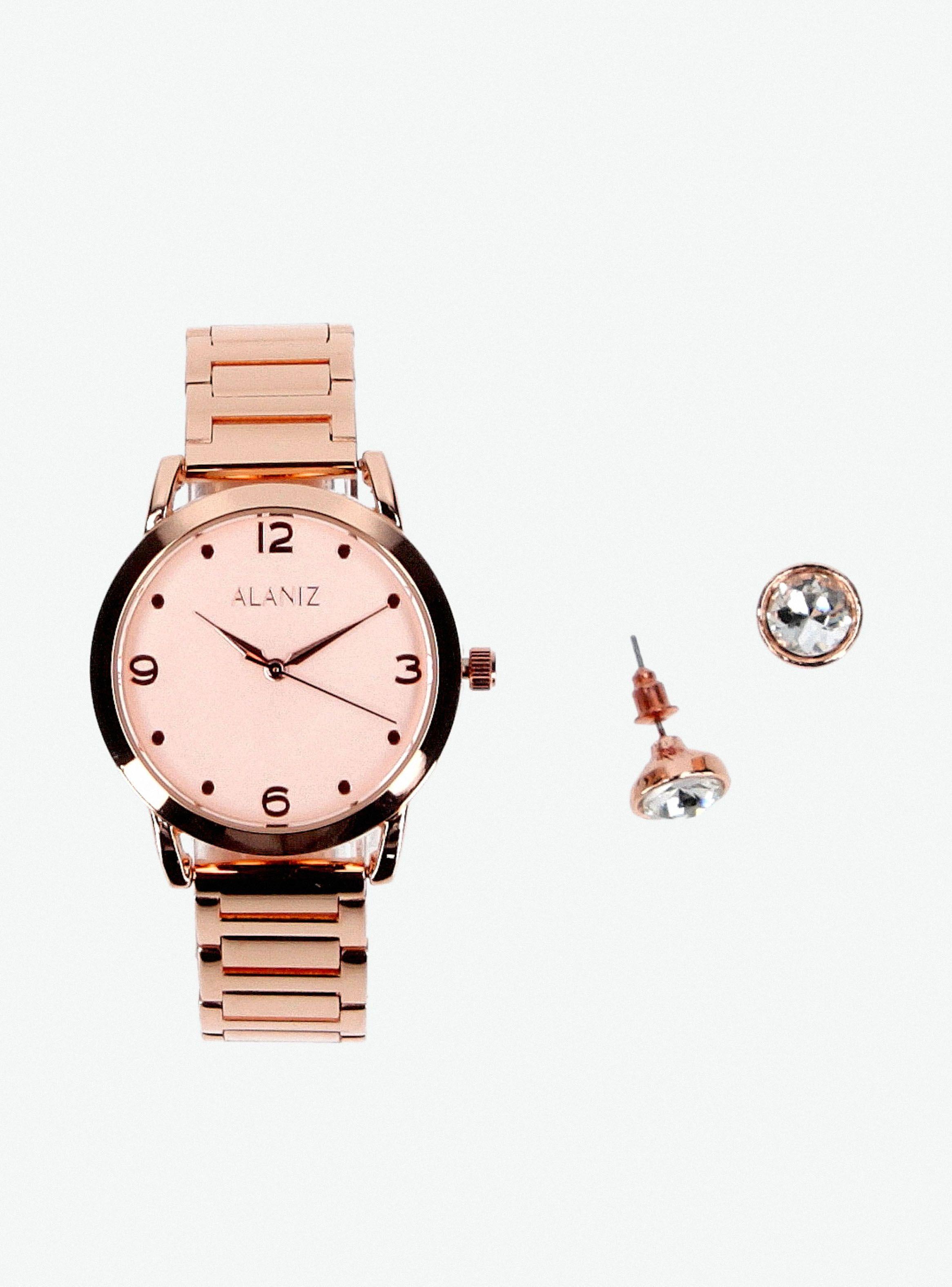Pack Reloj Análogo Rosado Mujer + Aros-1