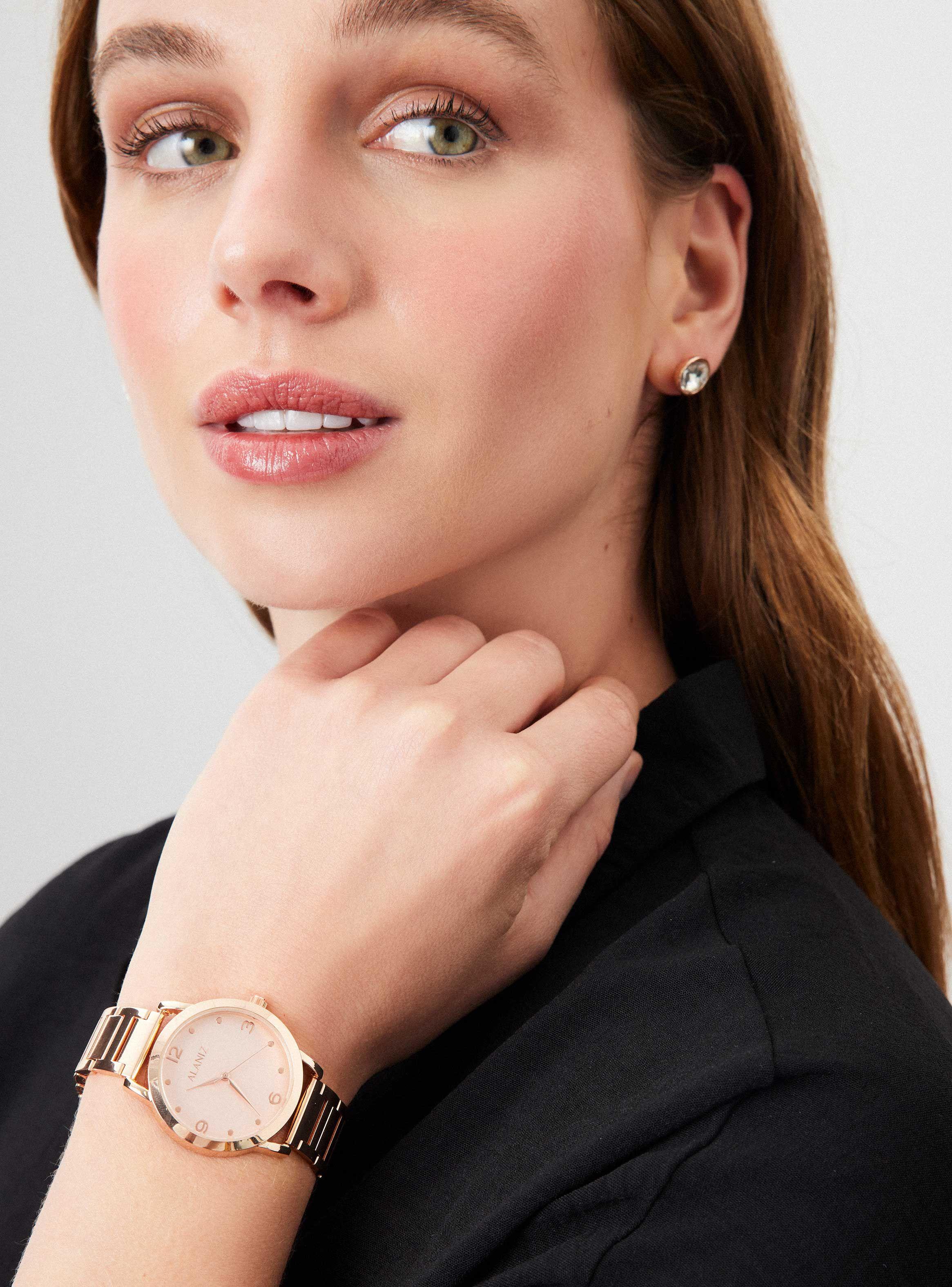 Pack Reloj Análogo Rosado Mujer + Aros-4
