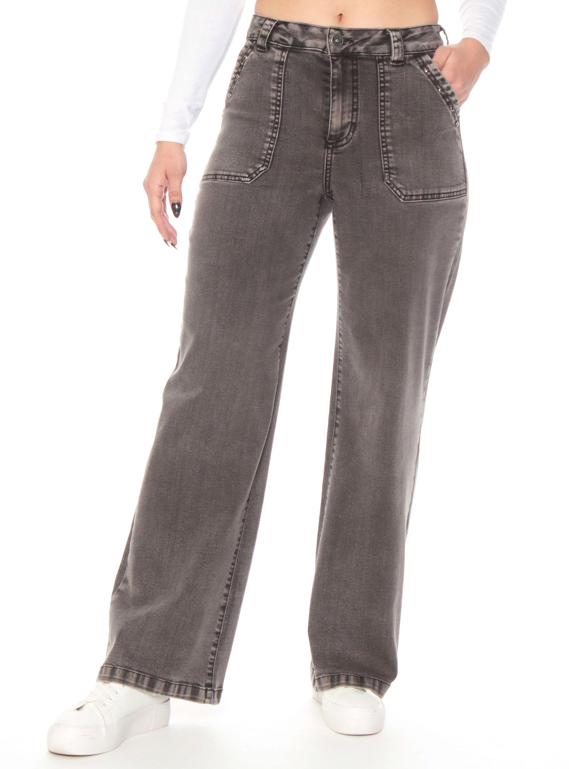 Jeans Cargo Wide Leg Tiro Alto Pretina Básica Un Botón-0