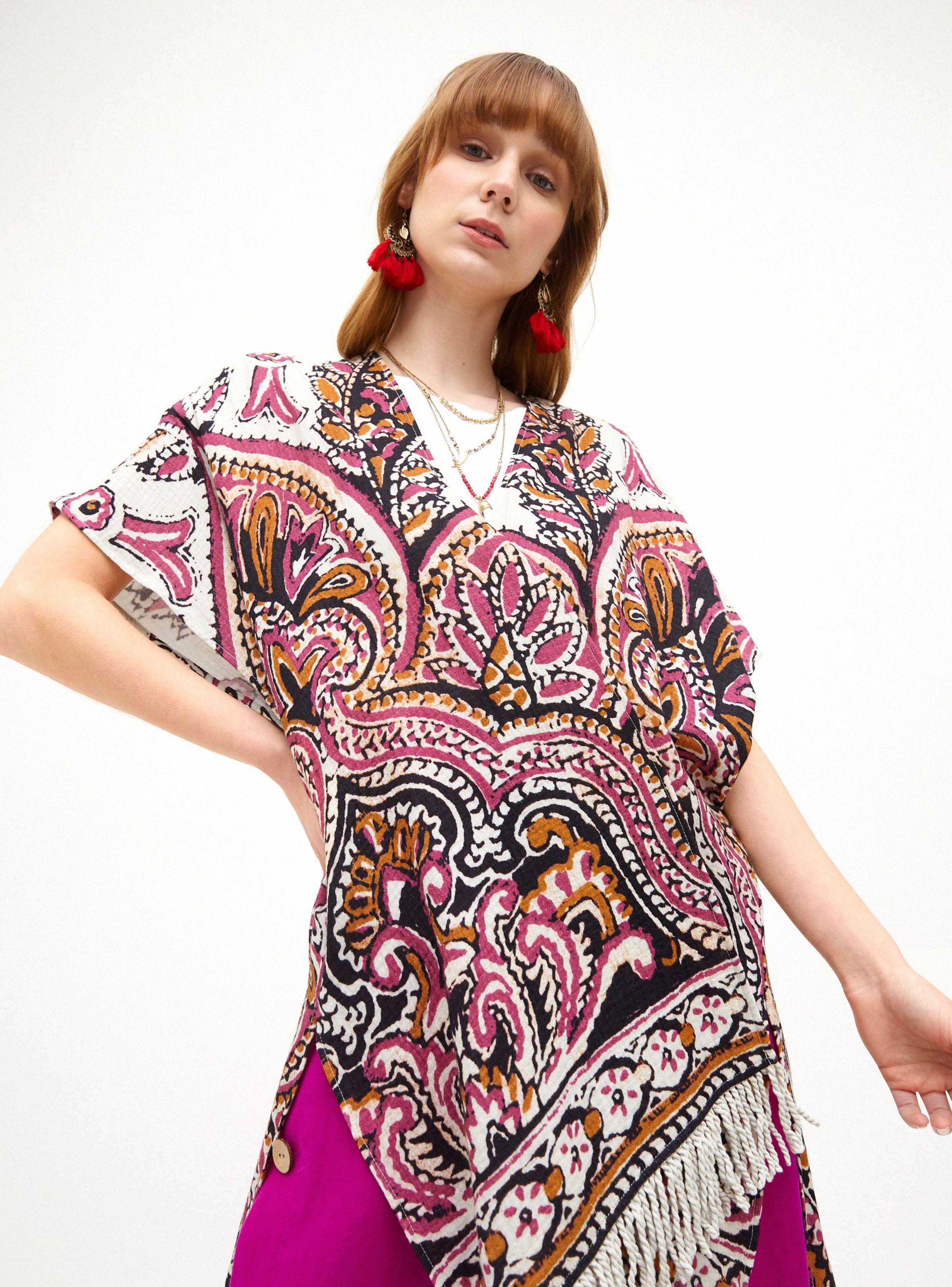 Kimono Kimono Estampado con Flecos-2