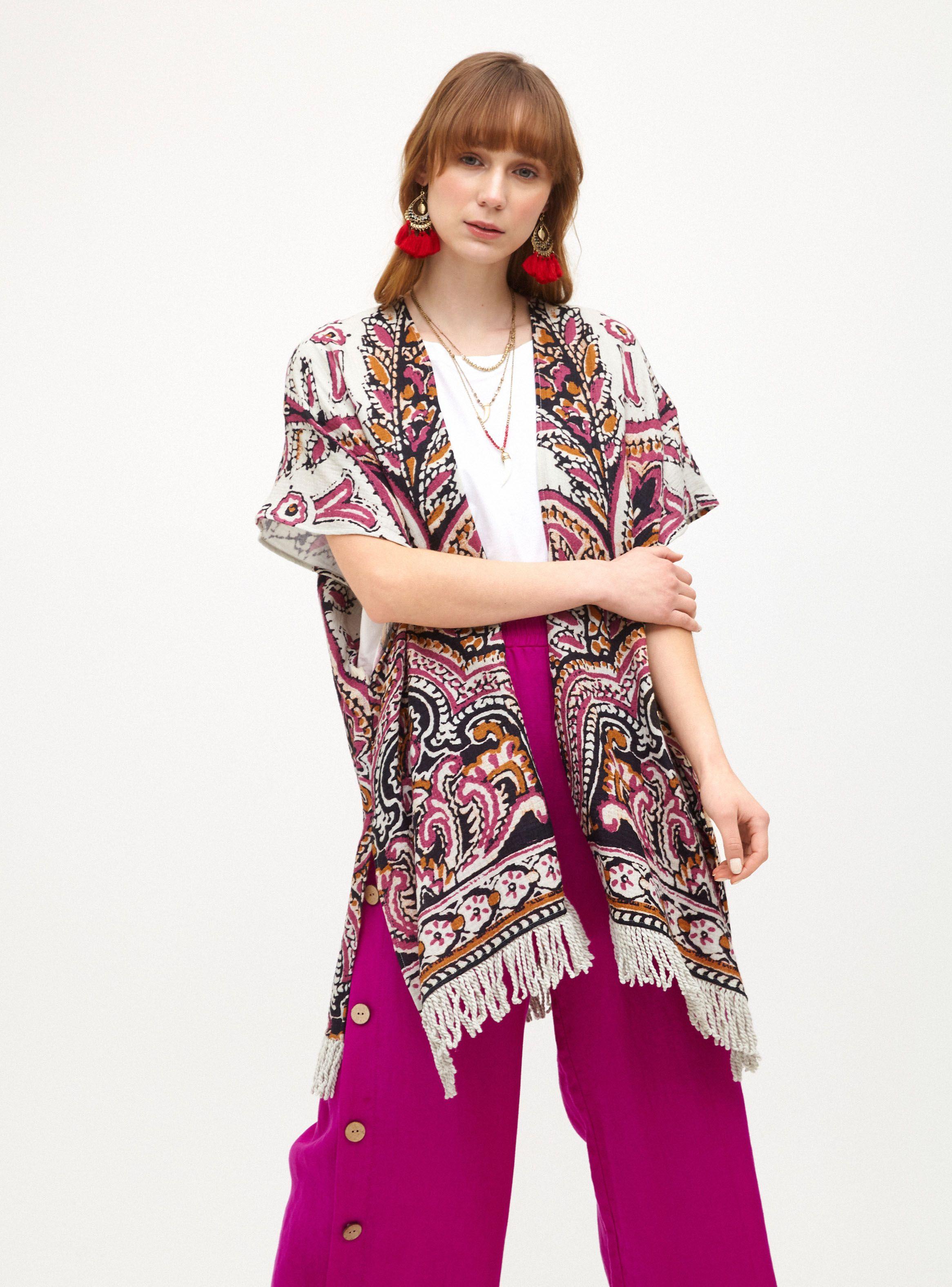 Kimono Kimono Estampado con Flecos-0