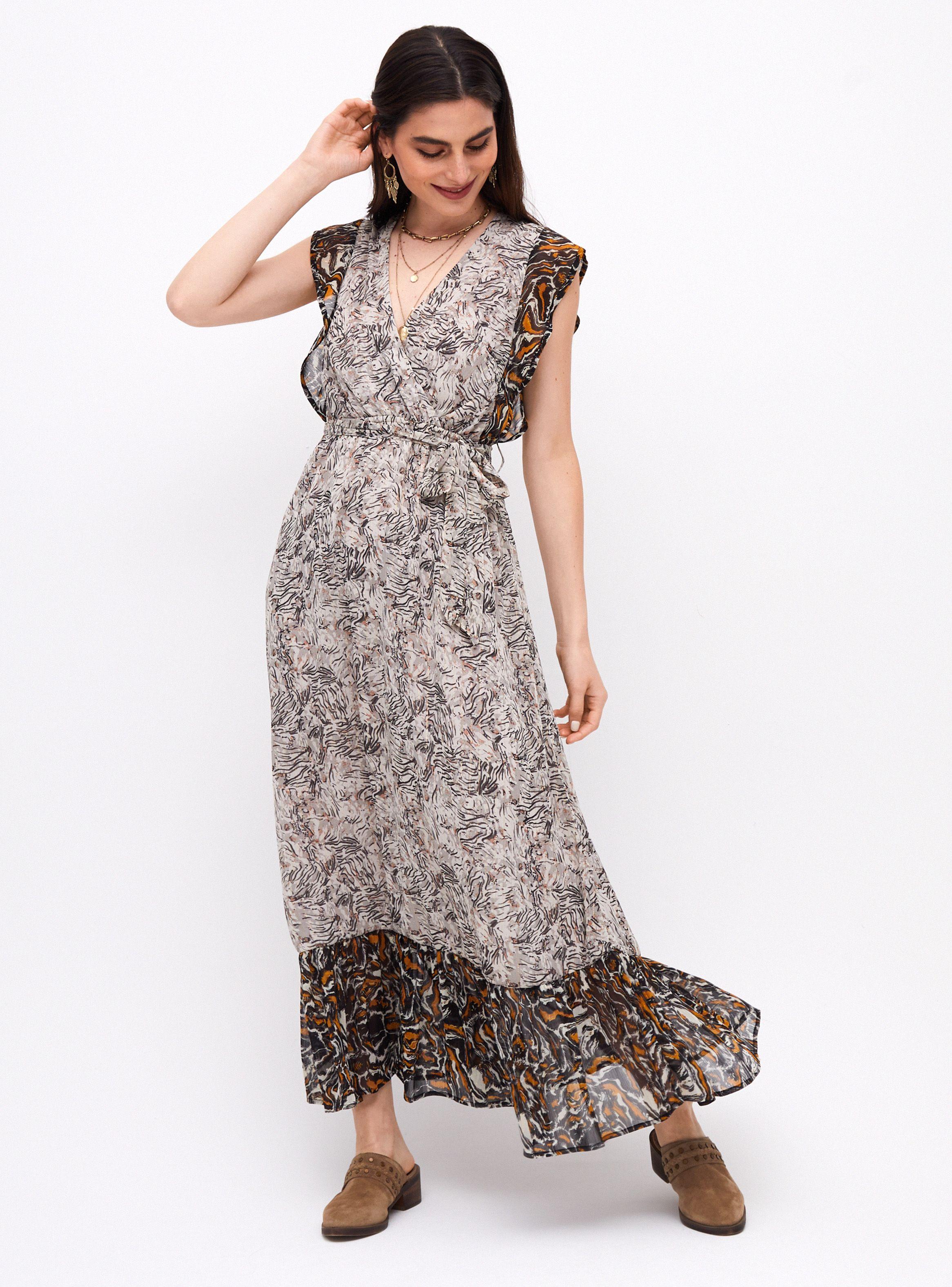 Vestido con Estampado y Lurex Mangas con Vuelos-0