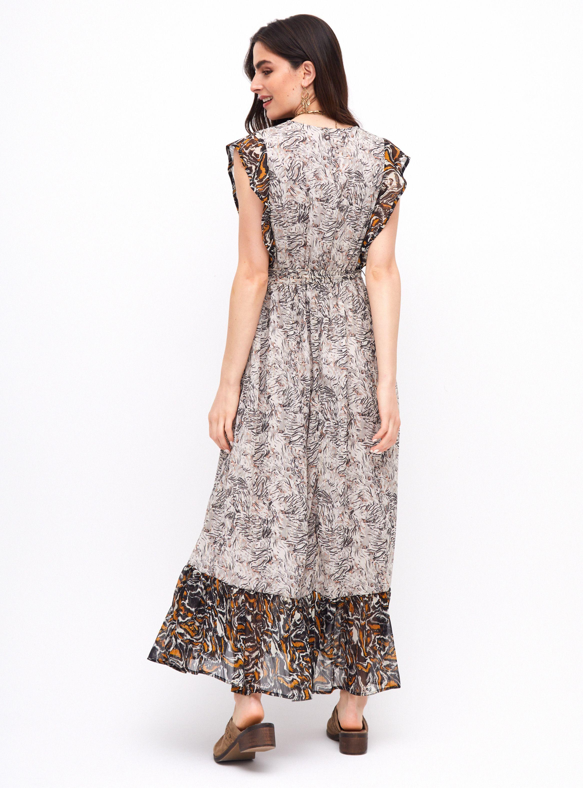 Vestido con Estampado y Lurex Mangas con Vuelos-1