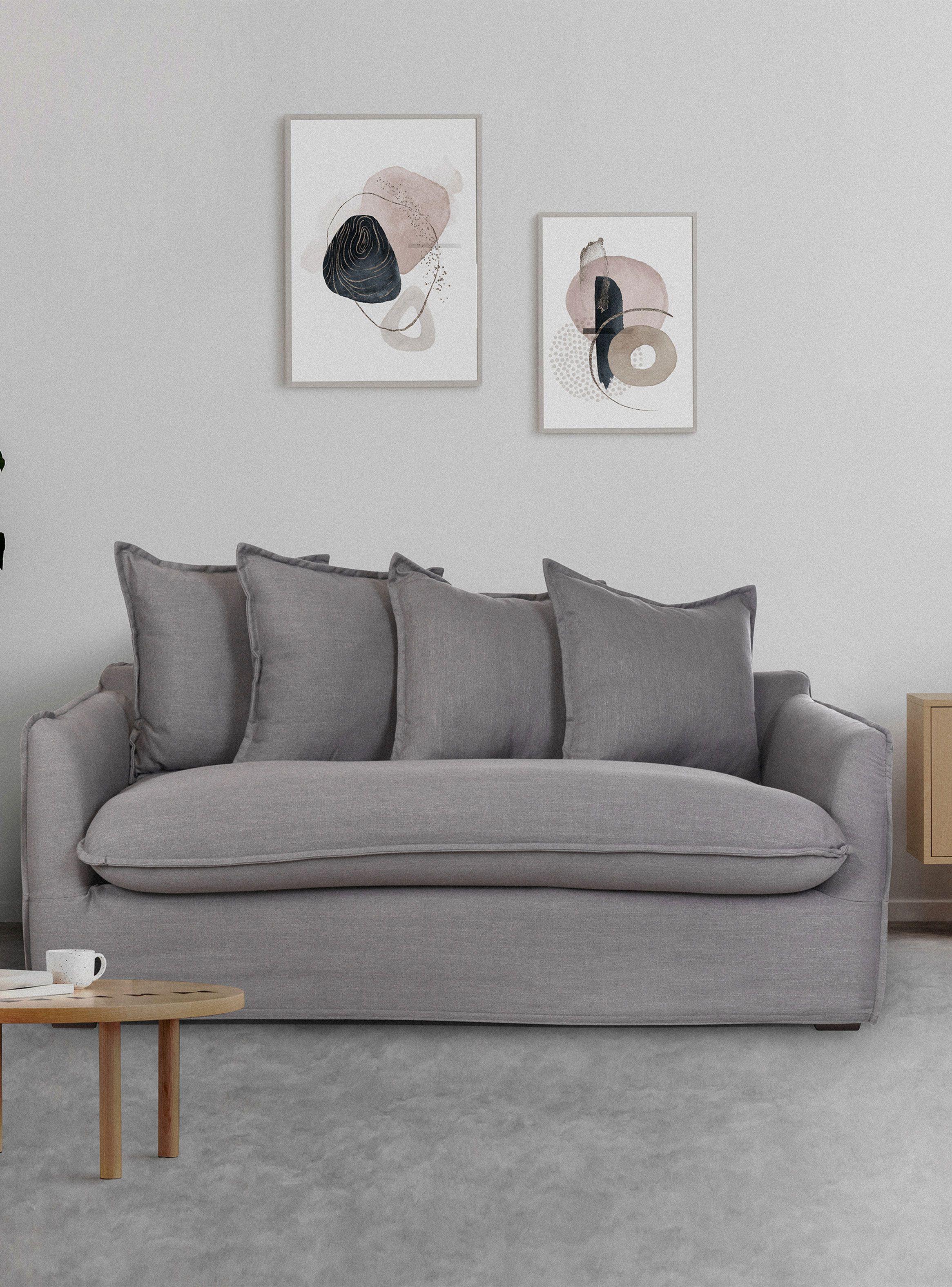 Sofá Tela 2 Cuerpos 4 Cojines Relax Gris-4