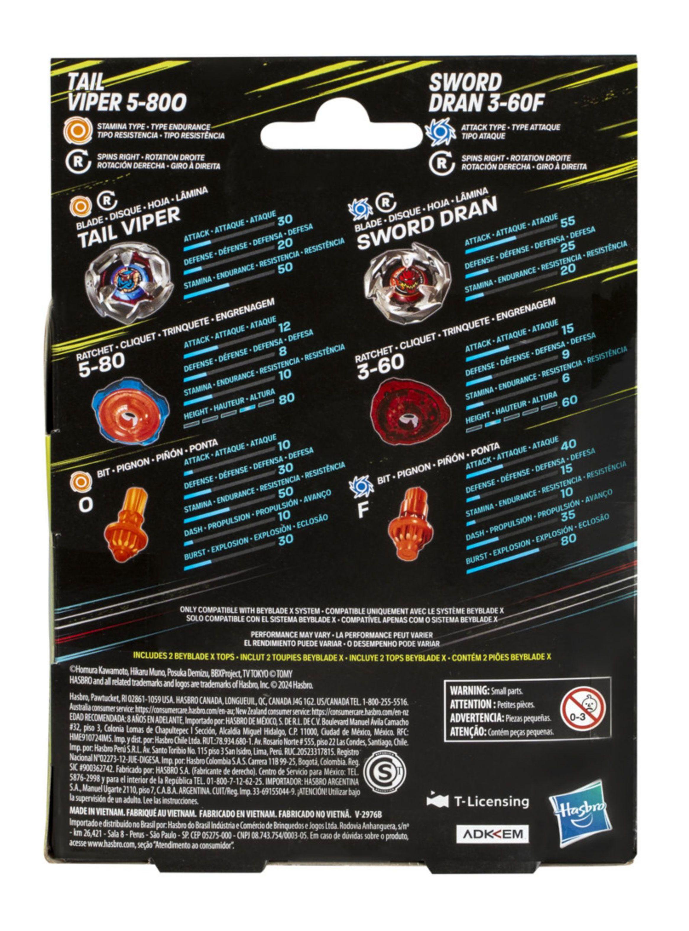 Trompo X Tail Viper 5-80O y Sword Dran 3-60F-3