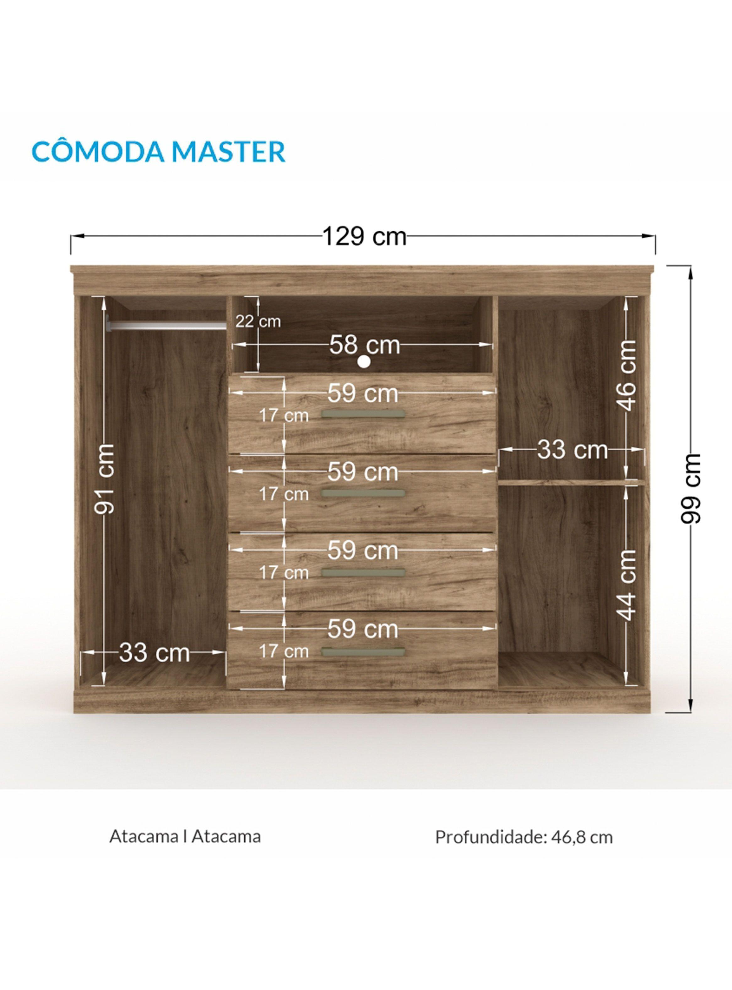 Cómoda Master 2 Puertas 4 Cajones Café Claro-1