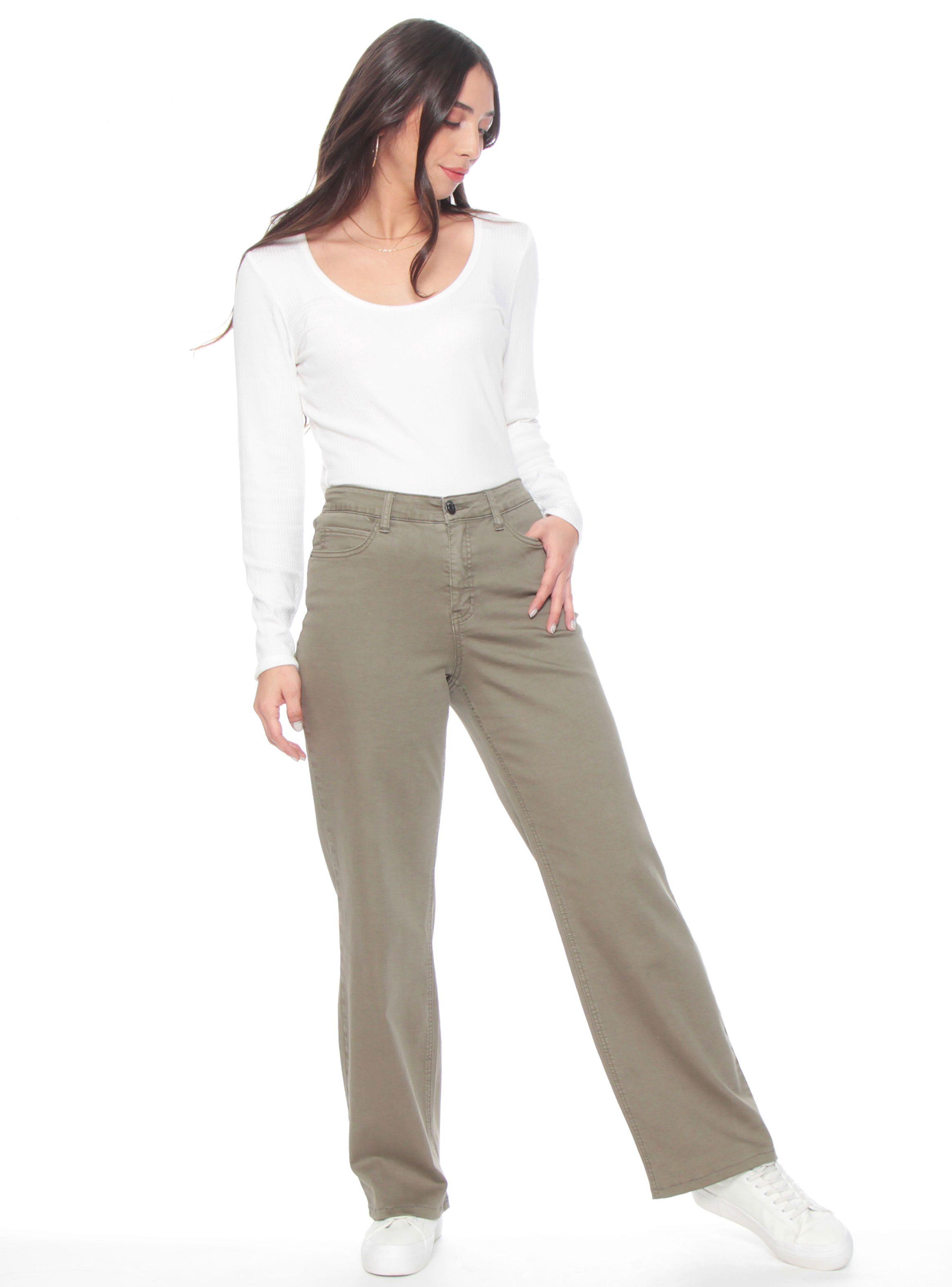 Pantalón Recto Tiro Alto Pretina Básica 1 Botón-3