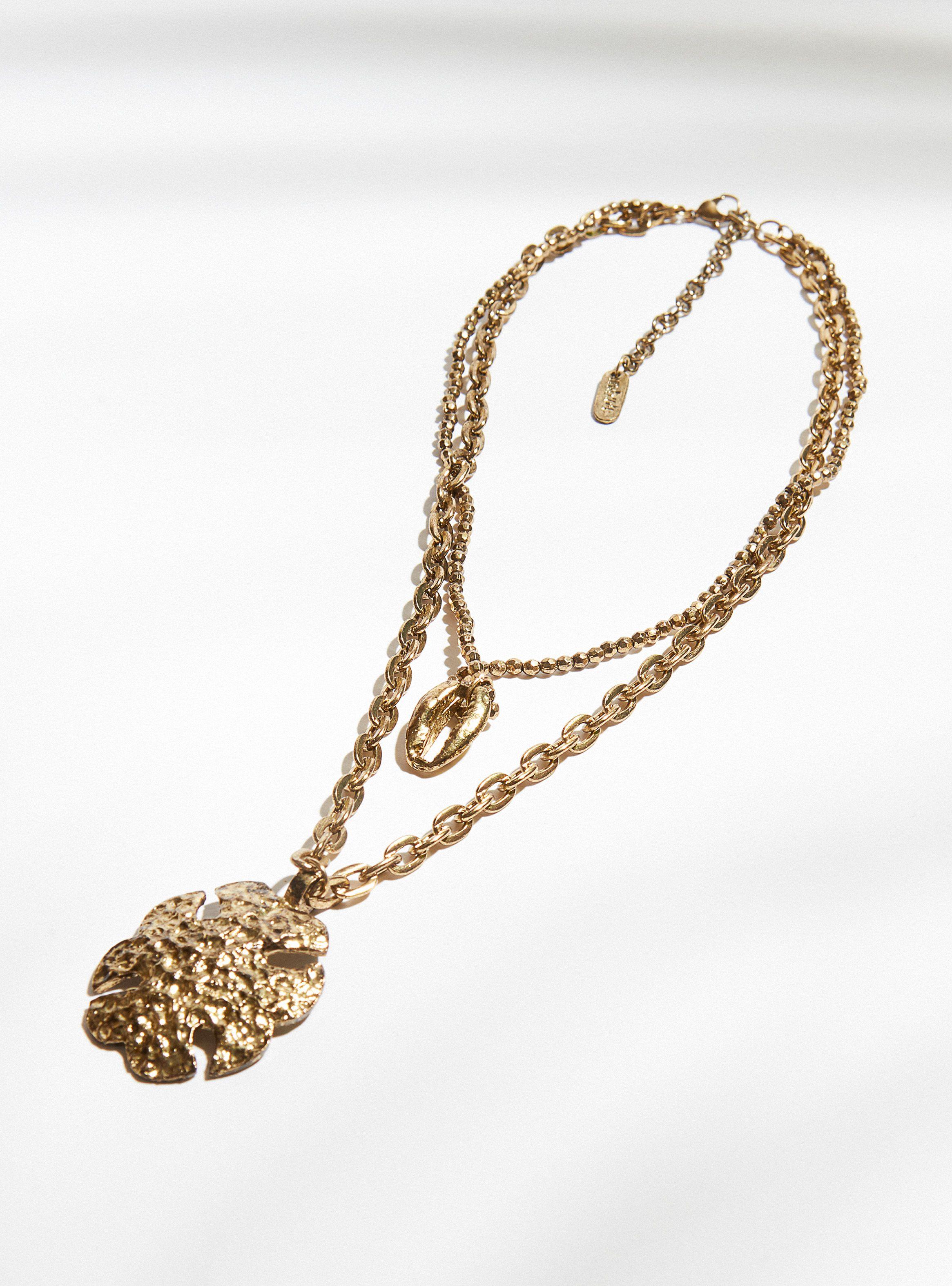 Collar Dorado Umbrale Cruz de Piedra Machacada Grande-0