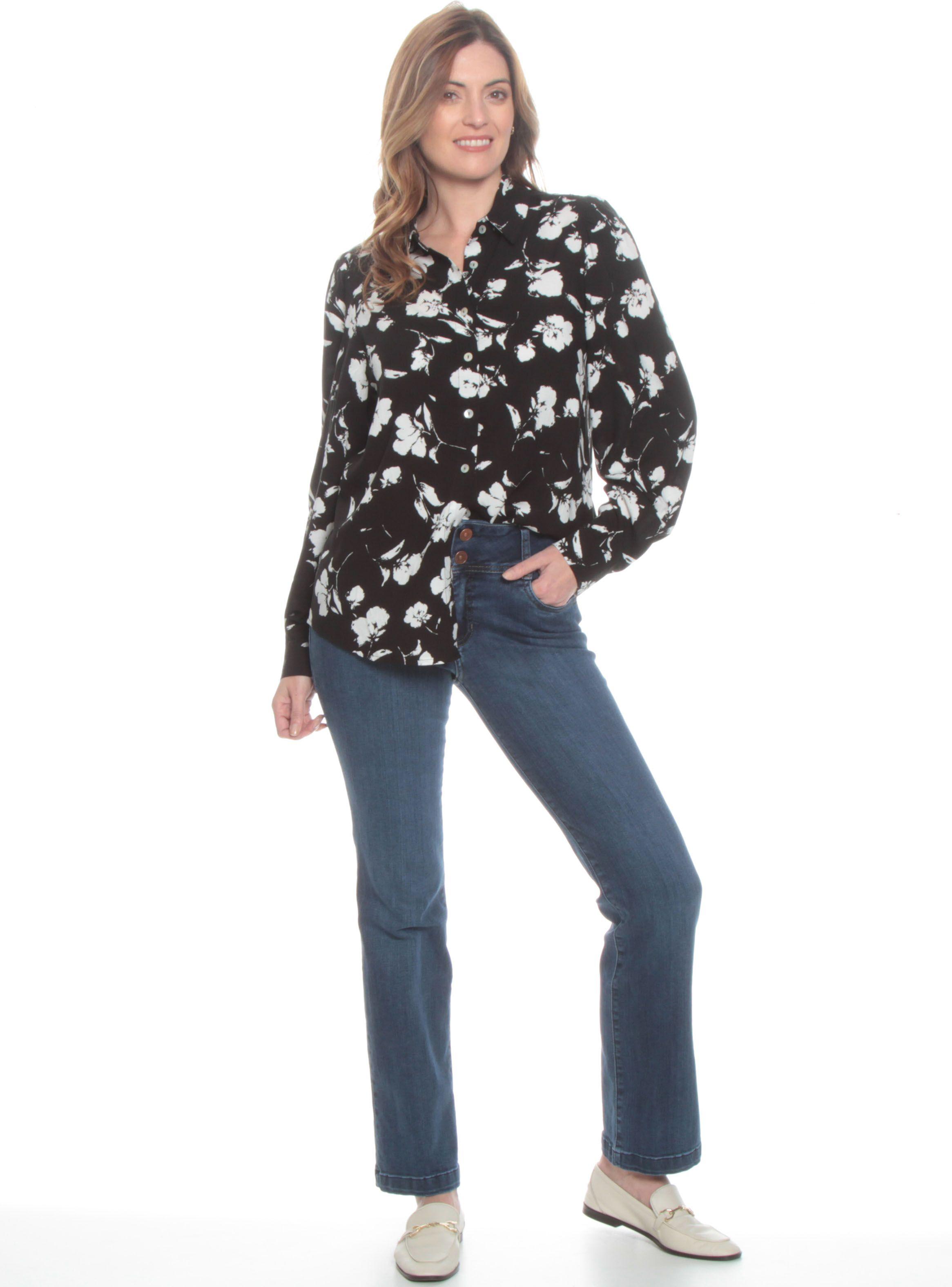 Blusa Estampada Cuello Camisero Botones Delantero-4