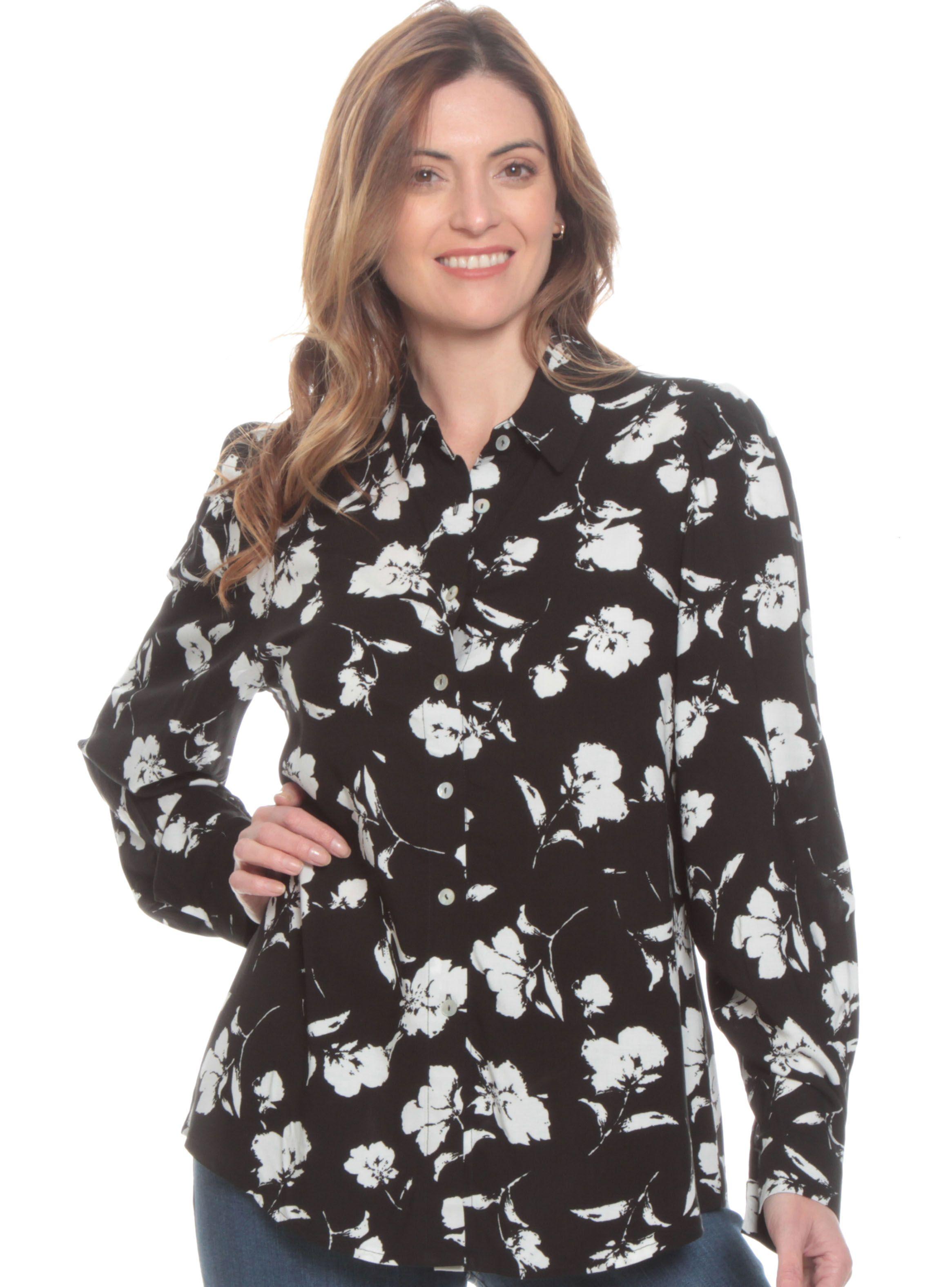 Blusa Estampada Cuello Camisero Botones Delantero-0