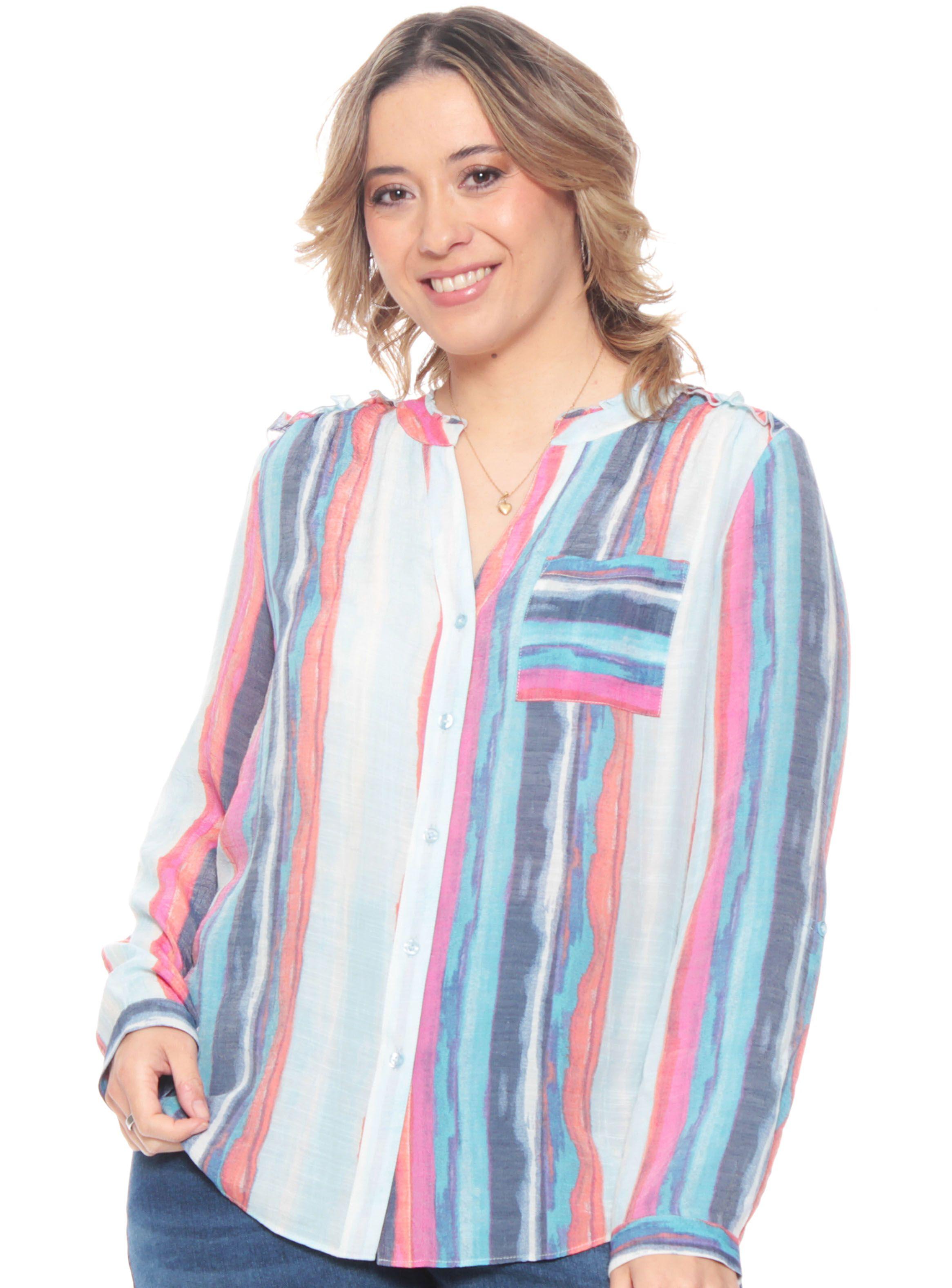 Blusa Ajustable Estampada Cuello Mao Con Detalle-0