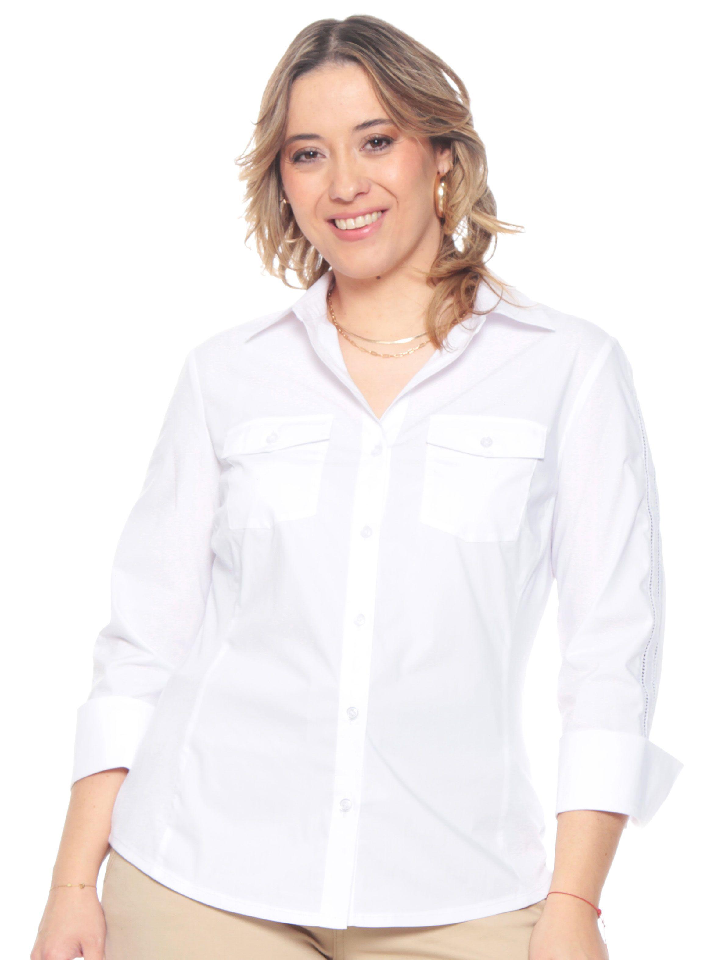Blusa Manga Larga Abotonada Con Aplicación En Manga-0