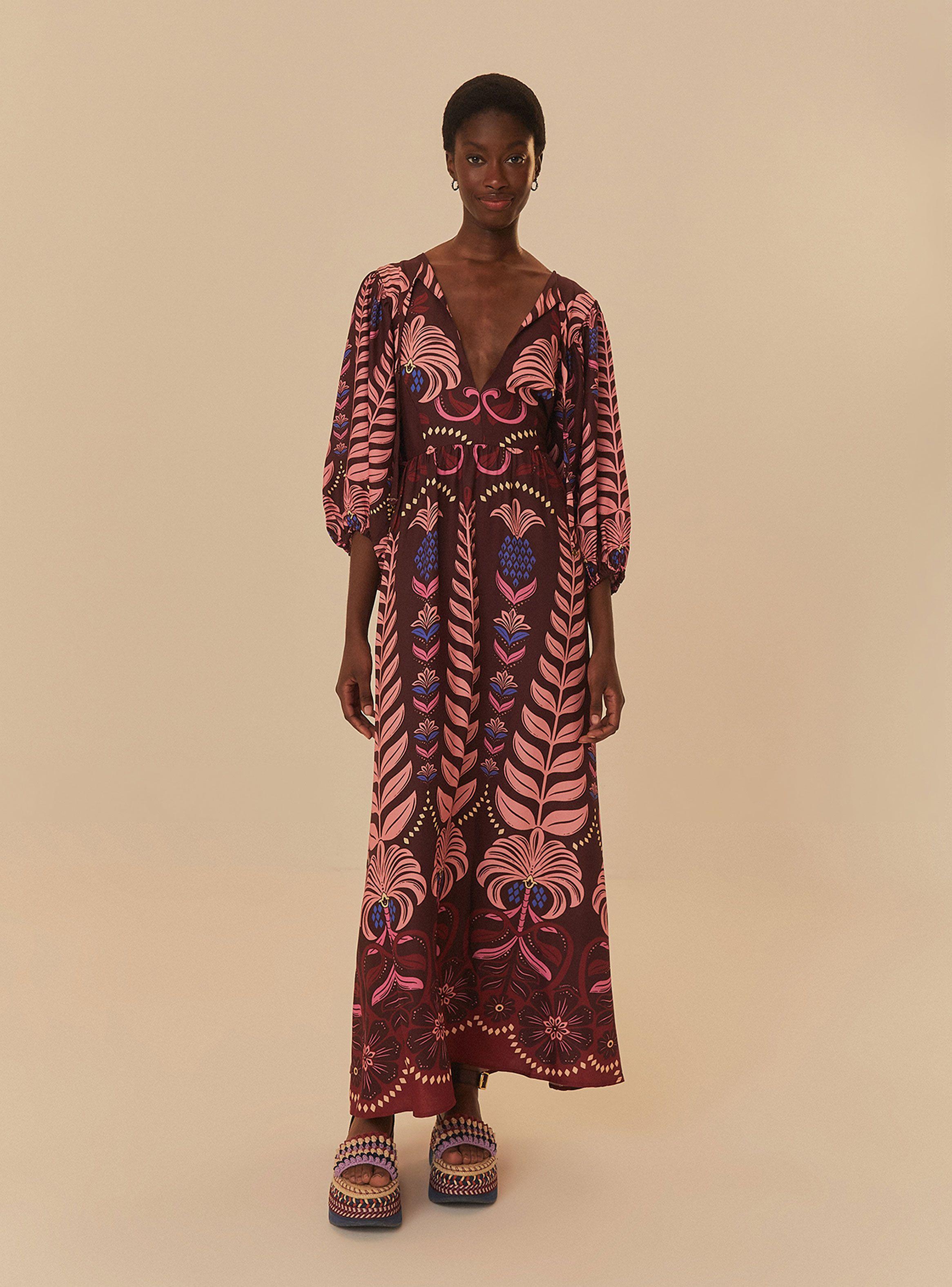 Vestido Largo Manga Abullonada Detalle de Piñas-0