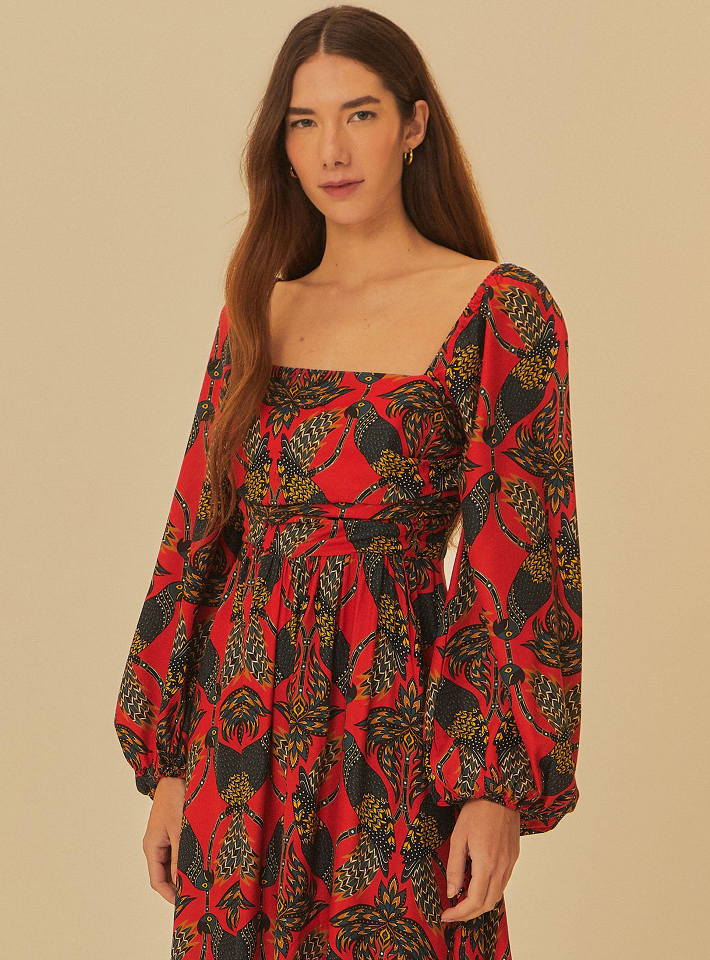 Vestido Largo Manga Abullonada Color-1