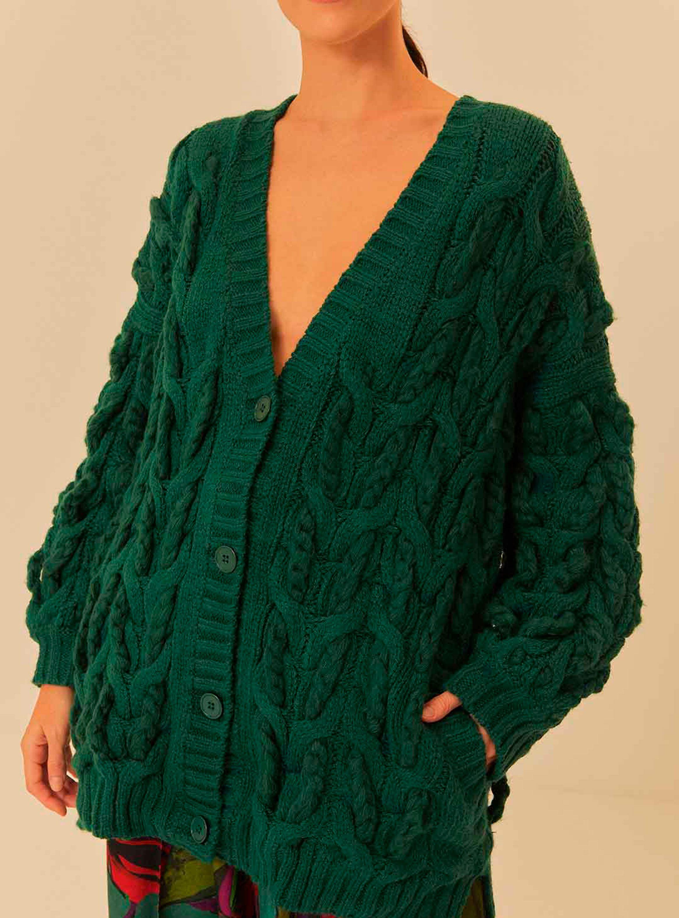Chaleco Trenzado con Botones con Cuello V-2