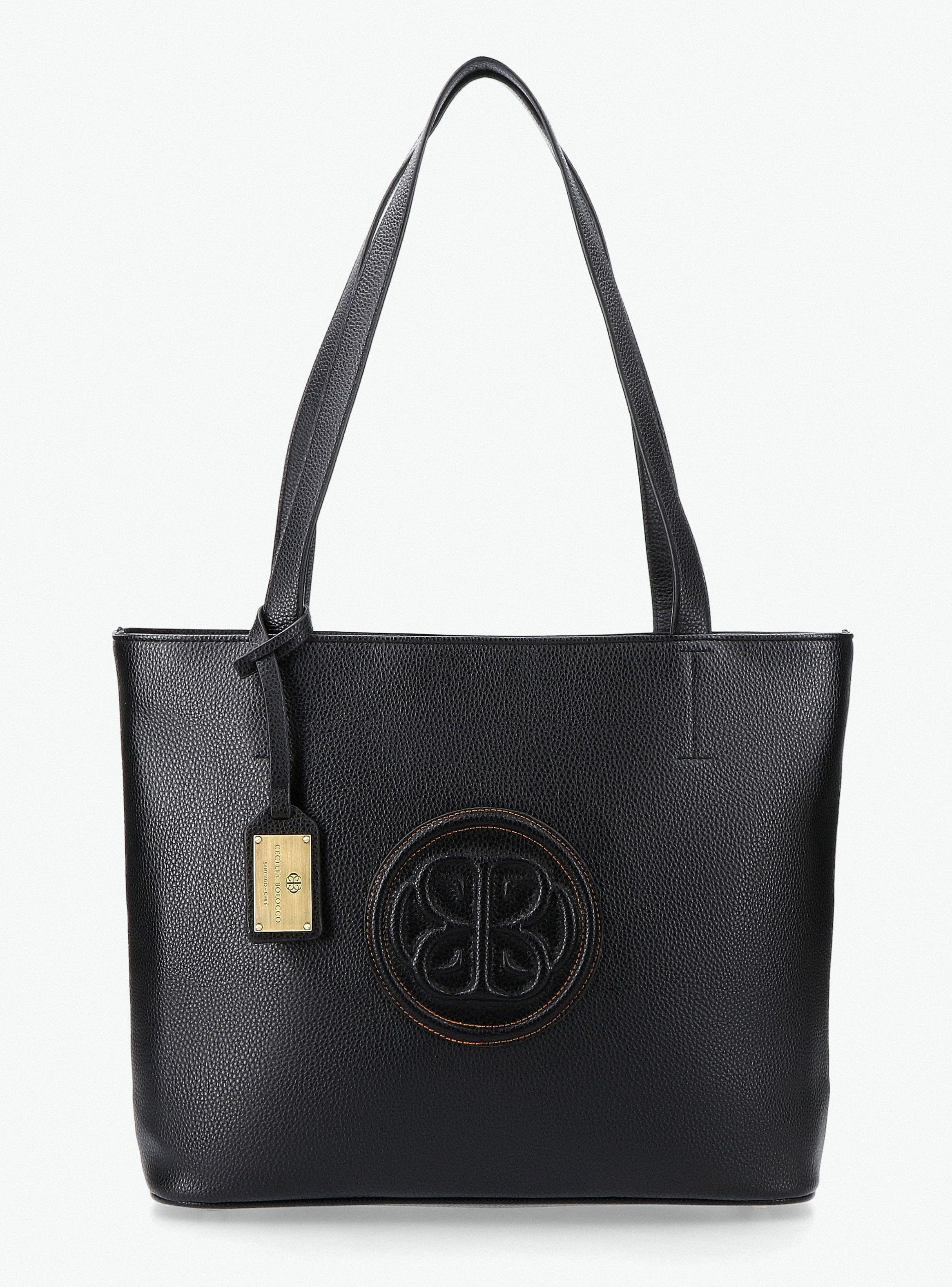 Cartera Totebag Efecto Cuero con Placa Metálica-2