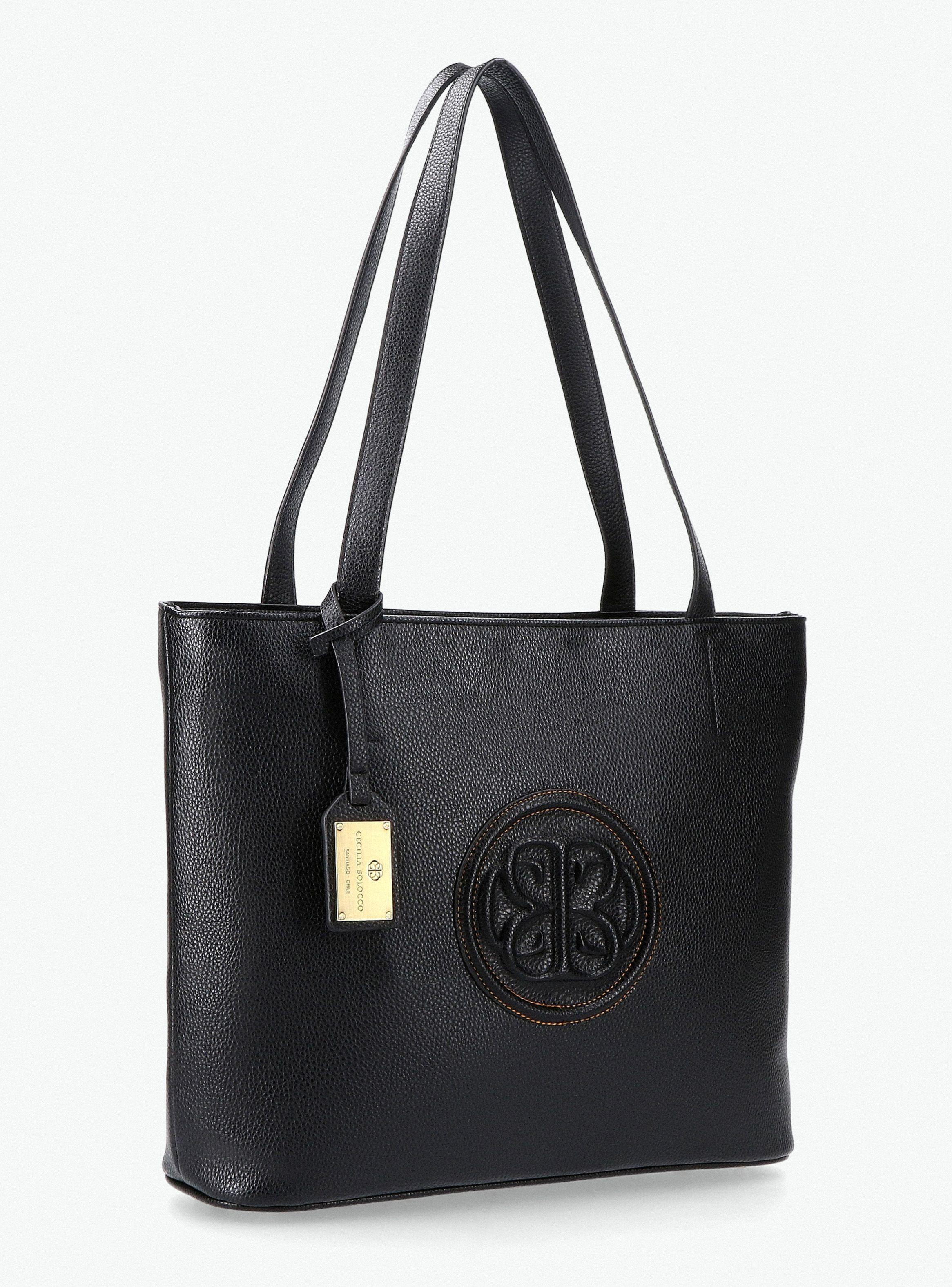 Cartera Totebag Efecto Cuero con Placa Metálica-3