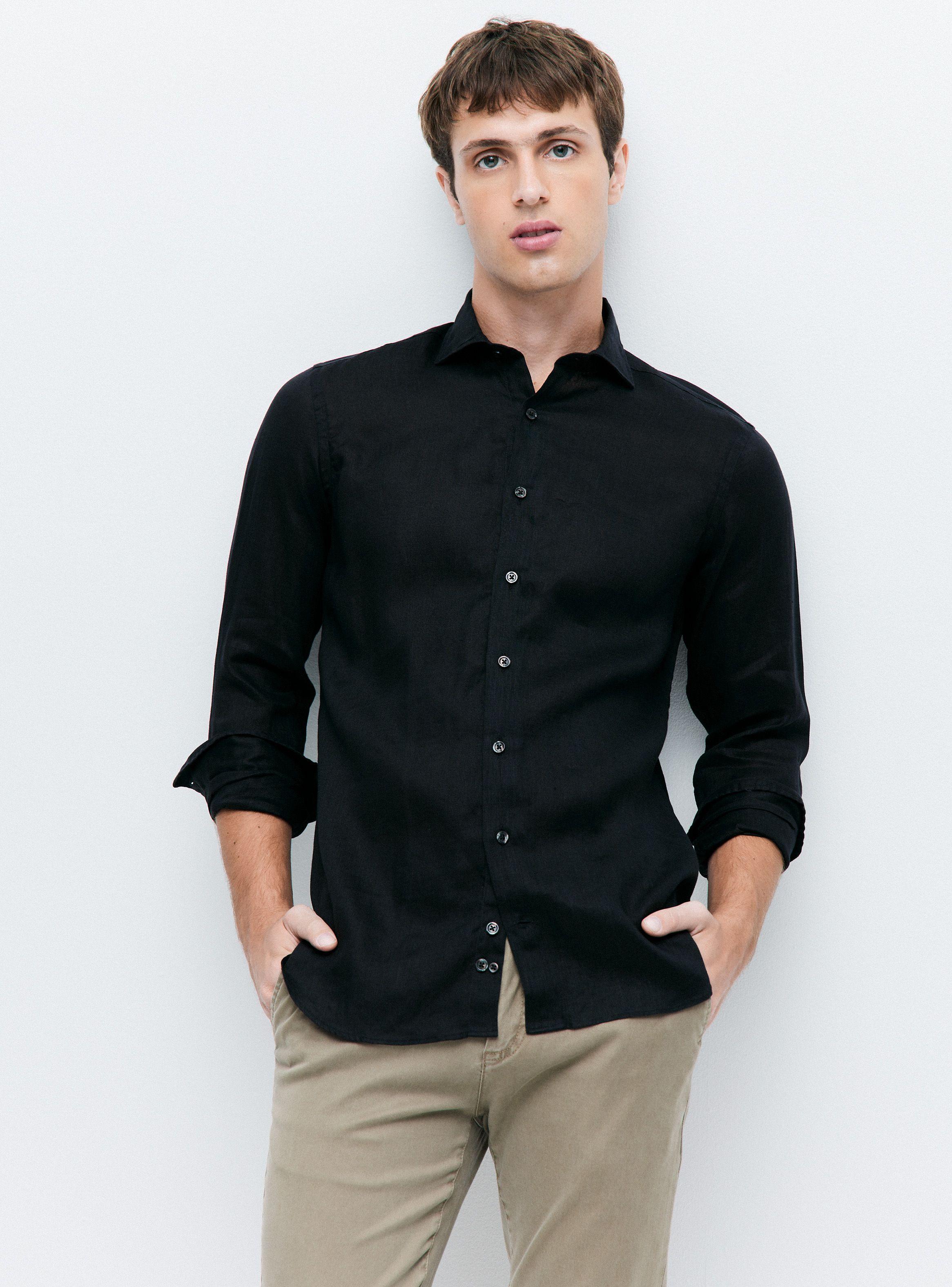 Camisa Lino Italiana Manga Larga-0