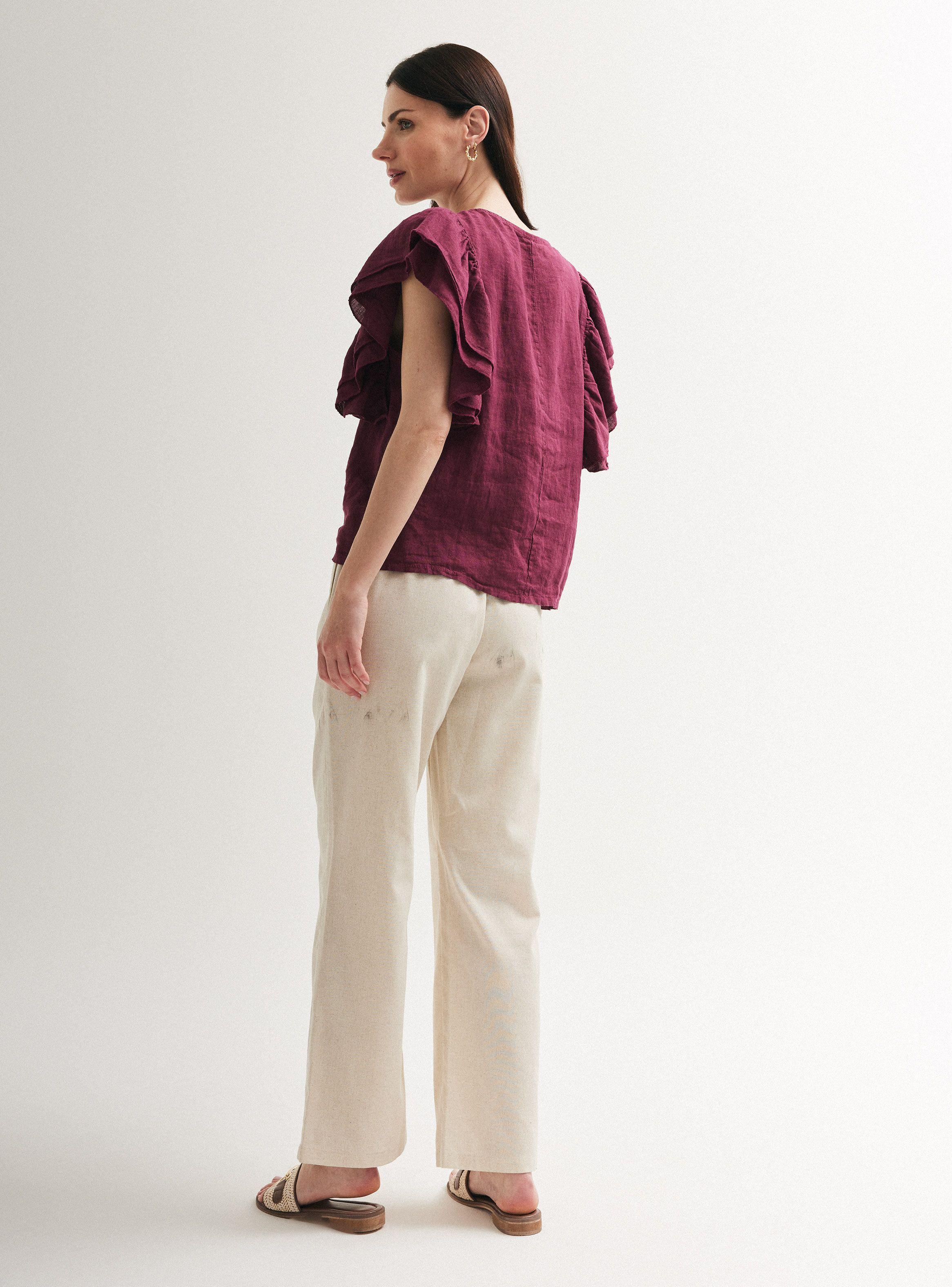 Blusa de Lino con Manga Corta de Vuelo-5