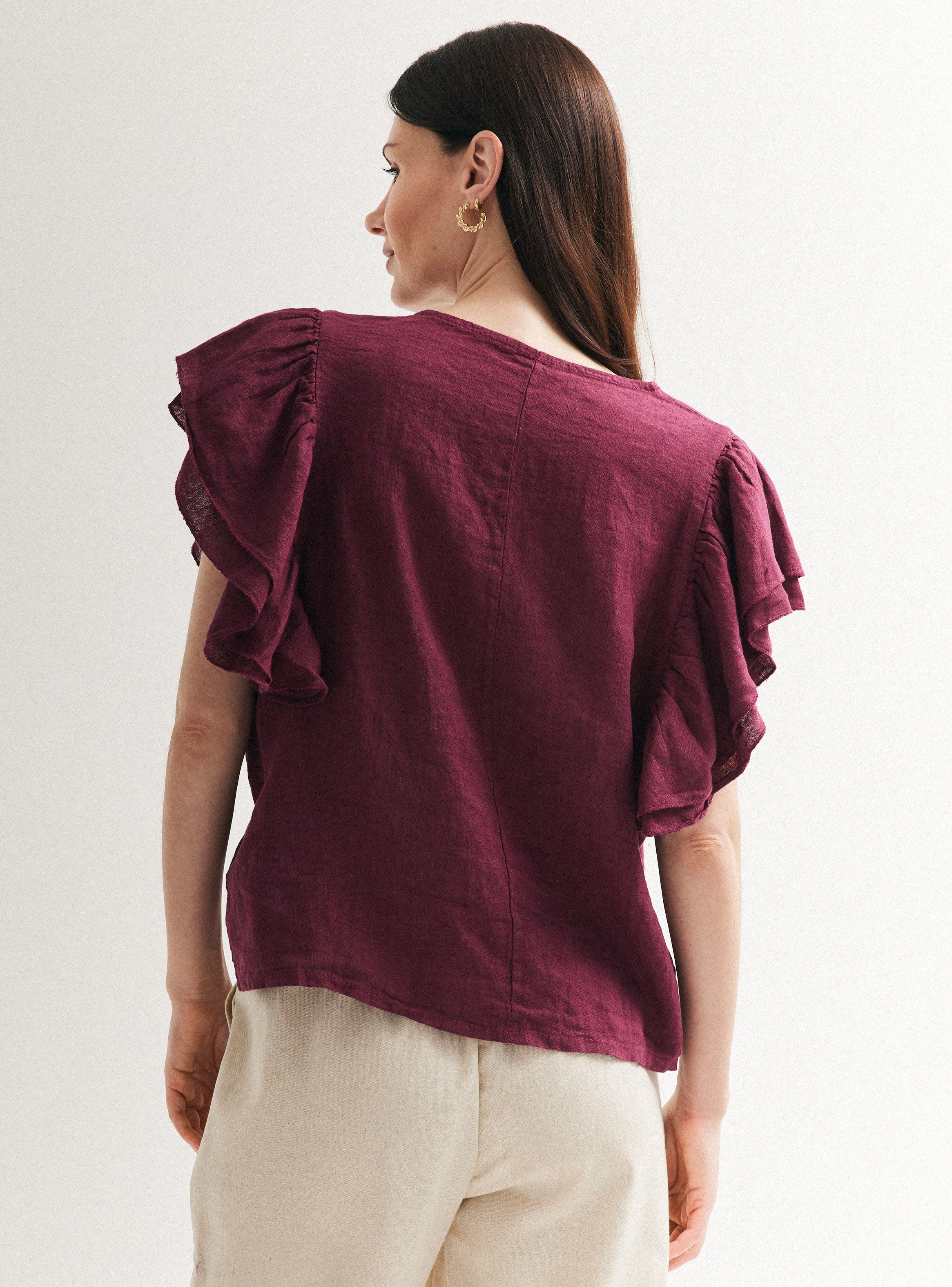 Blusa de Lino con Manga Corta de Vuelo-1
