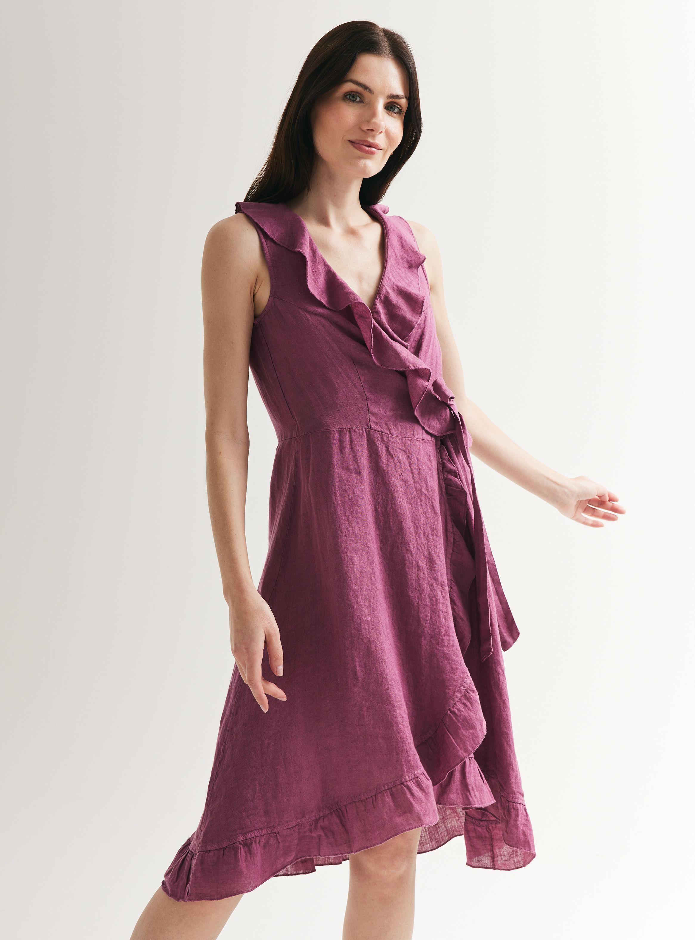 Vestido de Lino Cruzado con Vuelos-0