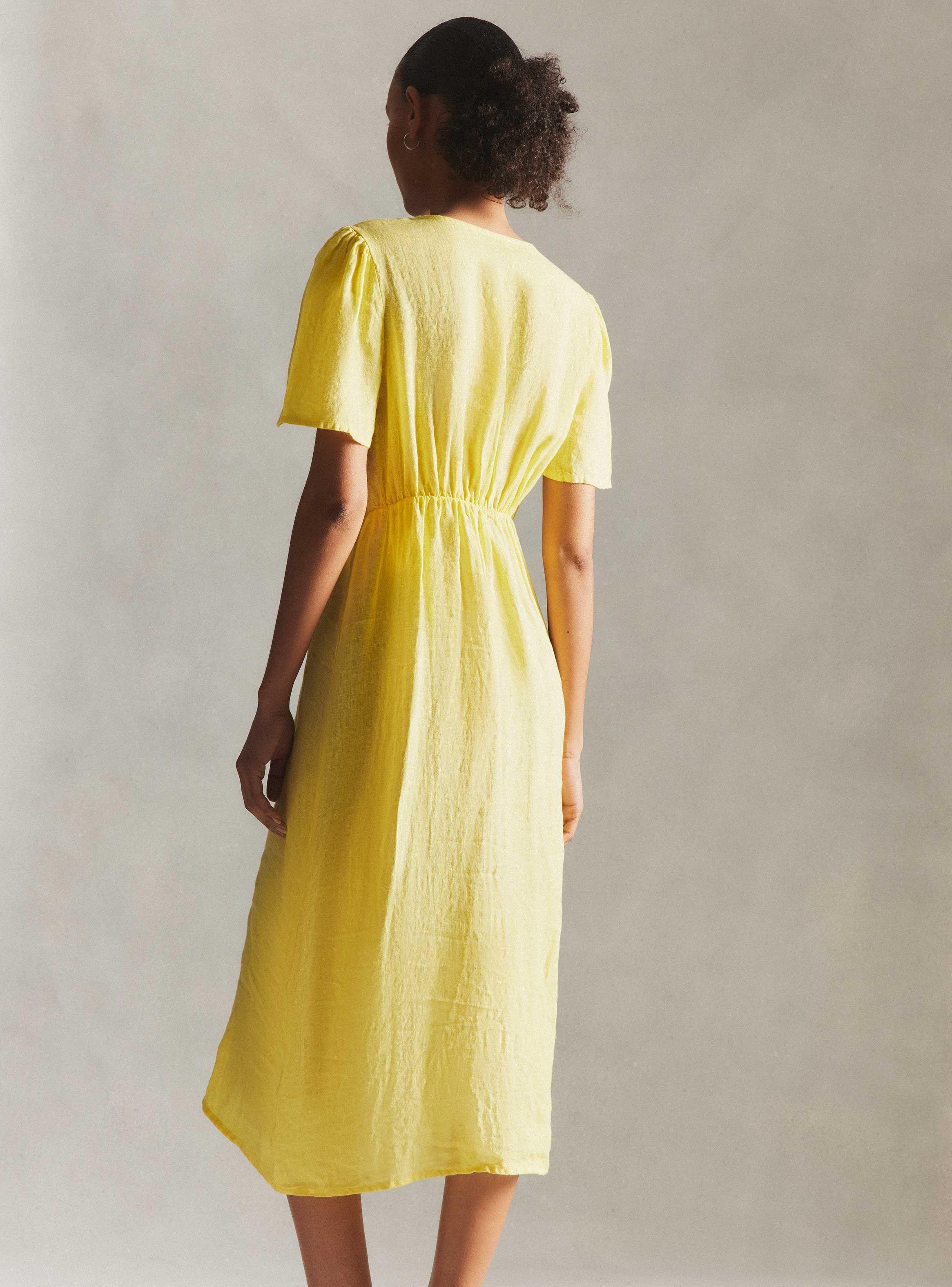 Vestido de Lino Anudado en Escote Hecho en Italia-1