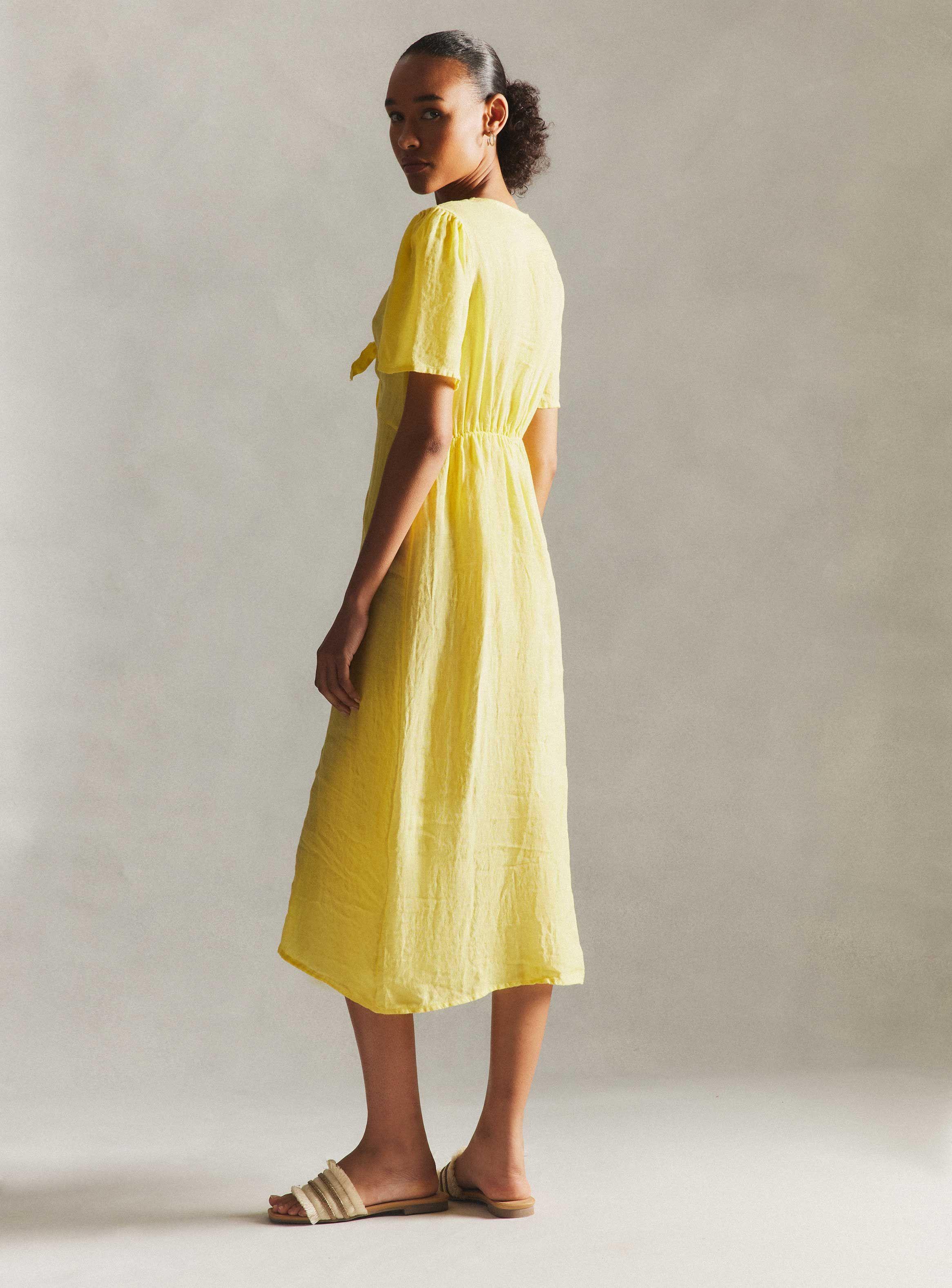 Vestido de Lino Anudado en Escote Hecho en Italia-5