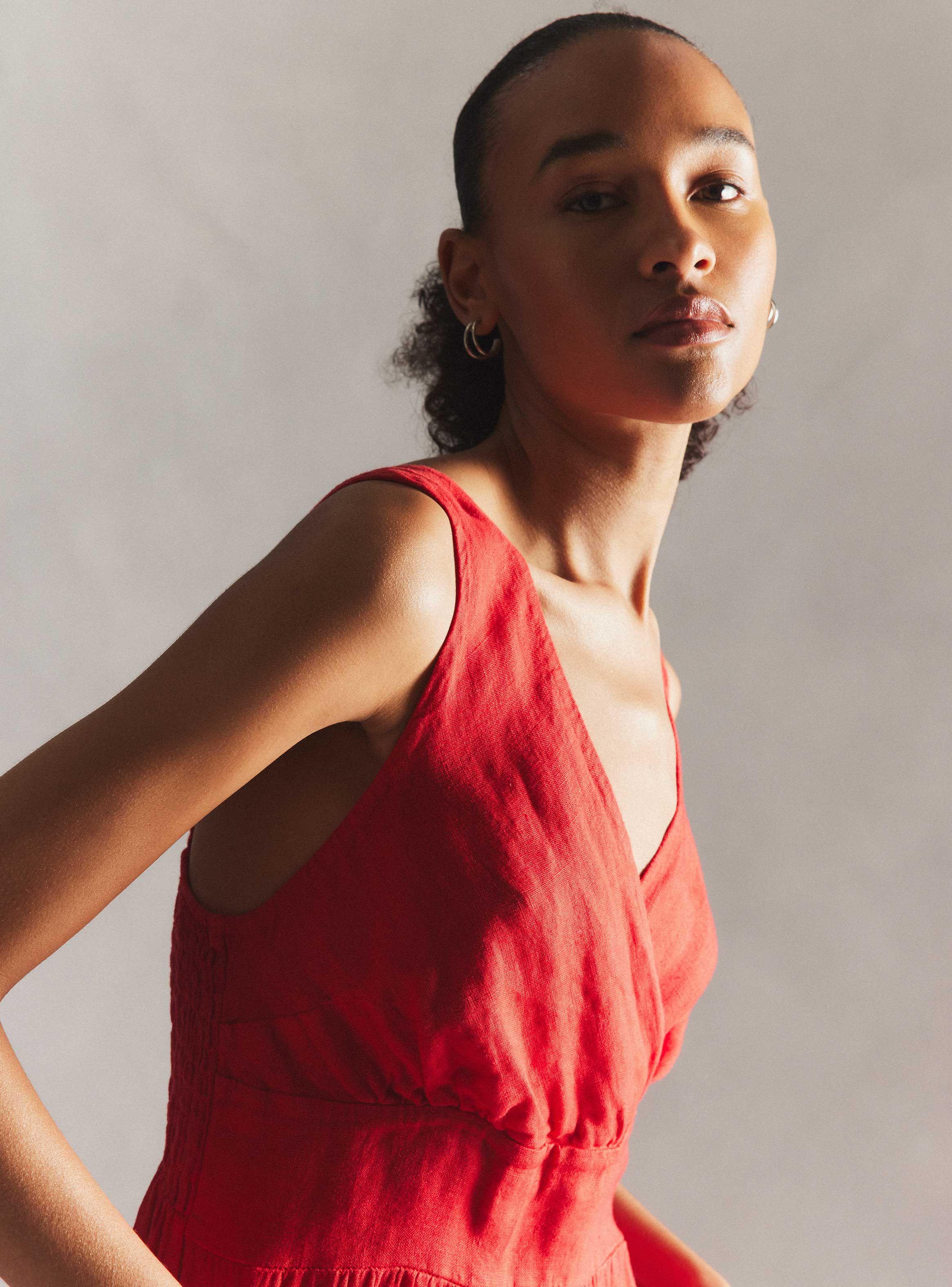 Vestido de Lino con Capas Hecho en Italia-4