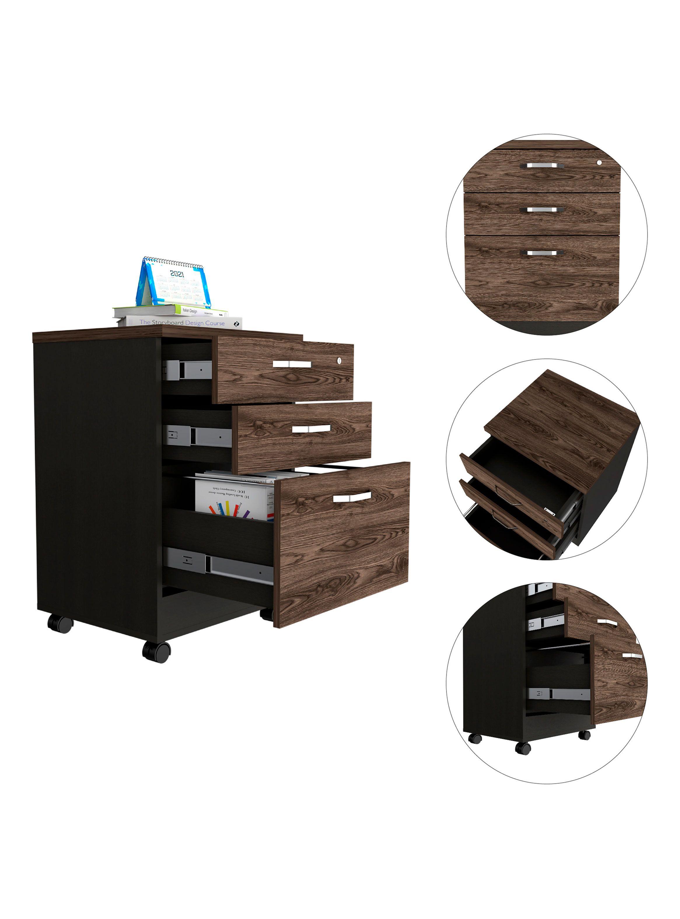 Archivador 3 Cajones Bajo Home Office Negro Soft-Coñac-4
