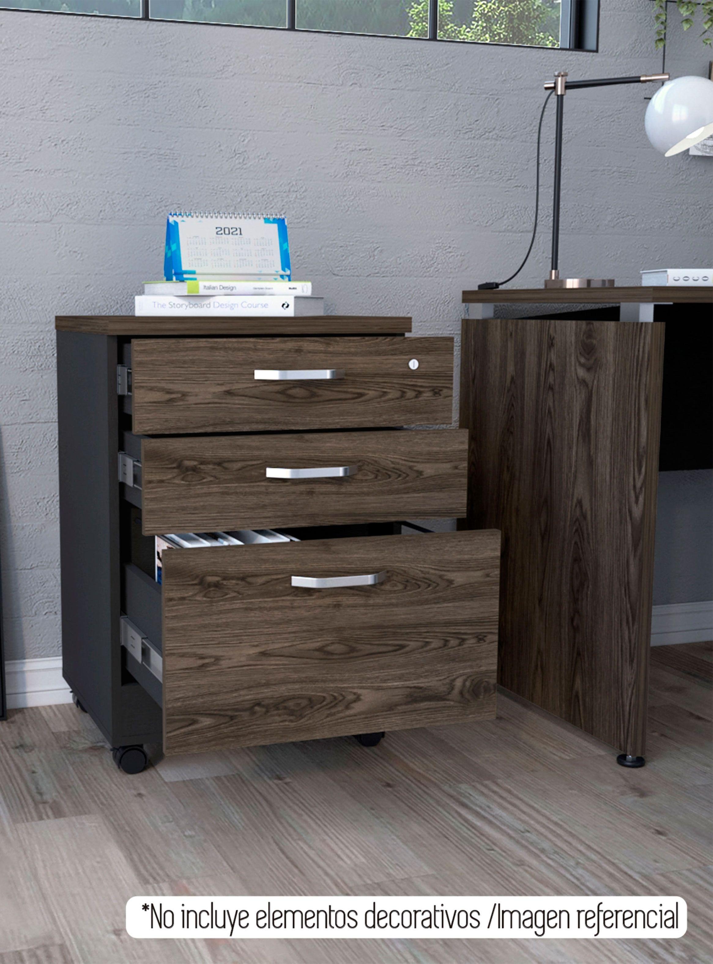 Archivador 3 Cajones Bajo Home Office Negro Soft-Coñac-5