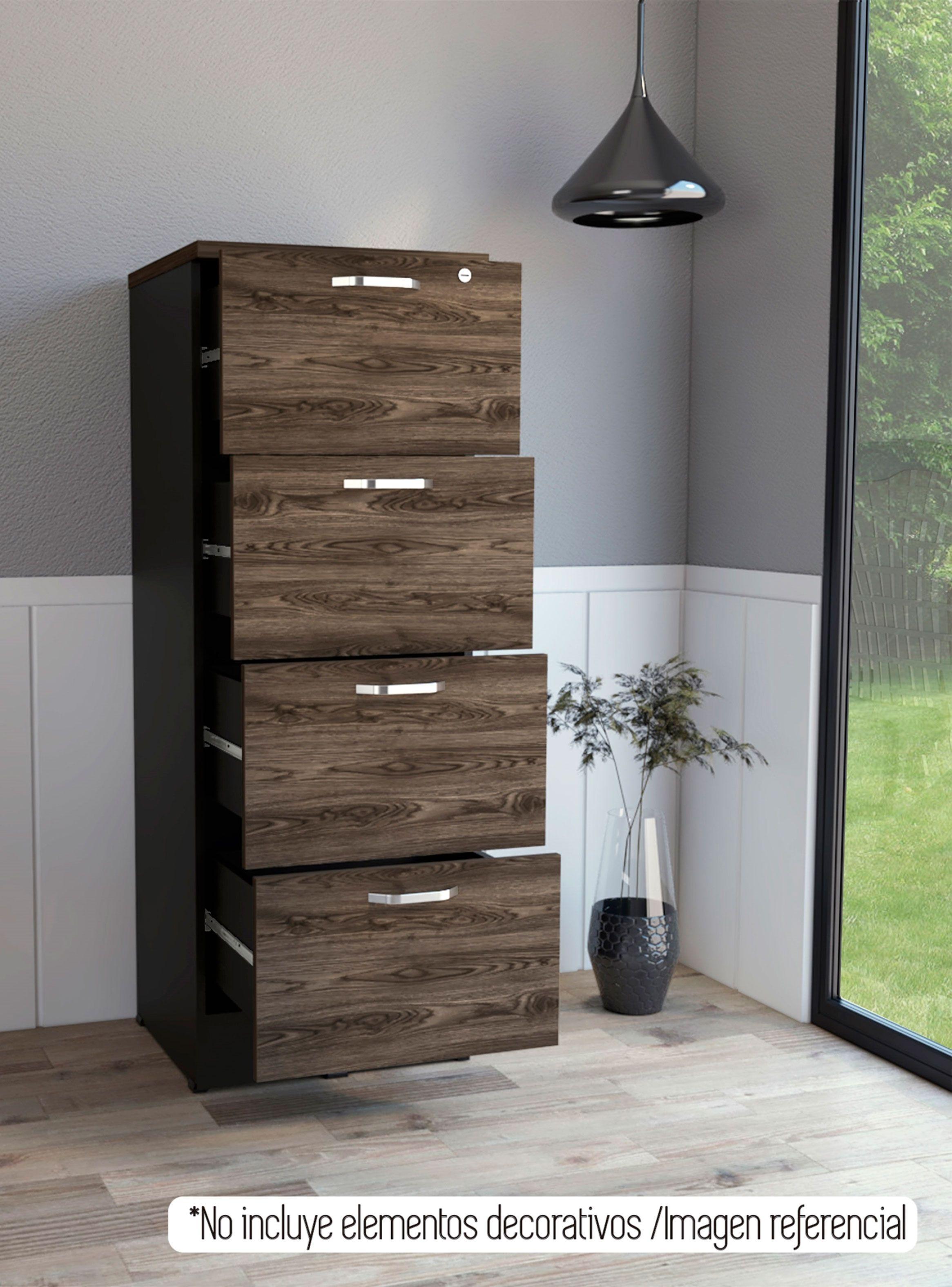 Archivador 4 Cajones Alto Home Office Negro Soft-Coñac-5