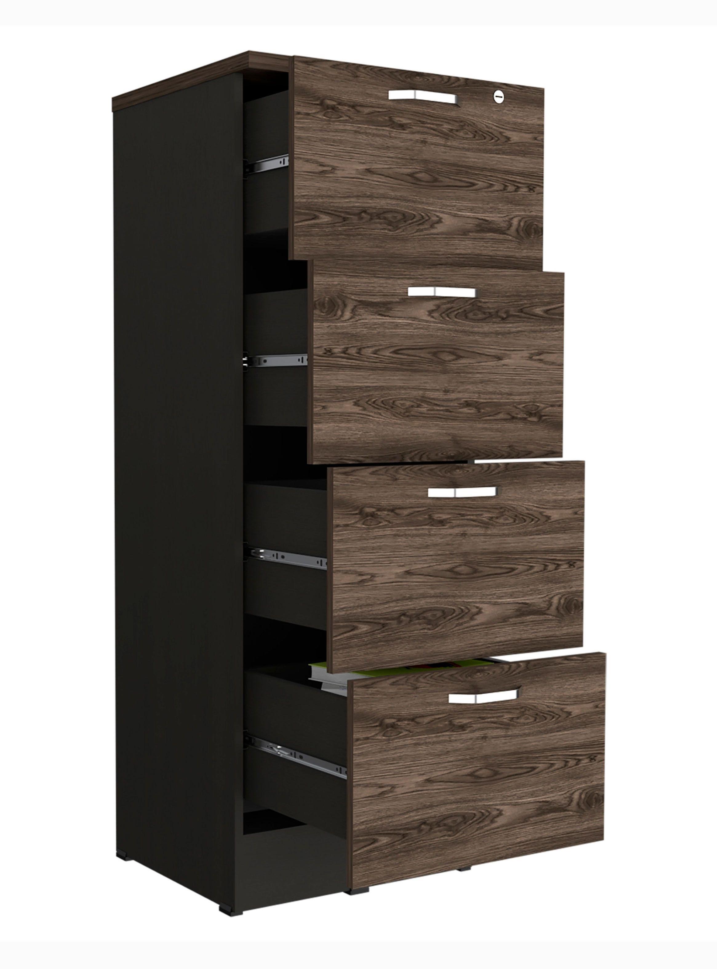 Archivador 4 Cajones Alto Home Office Negro Soft-Coñac-4