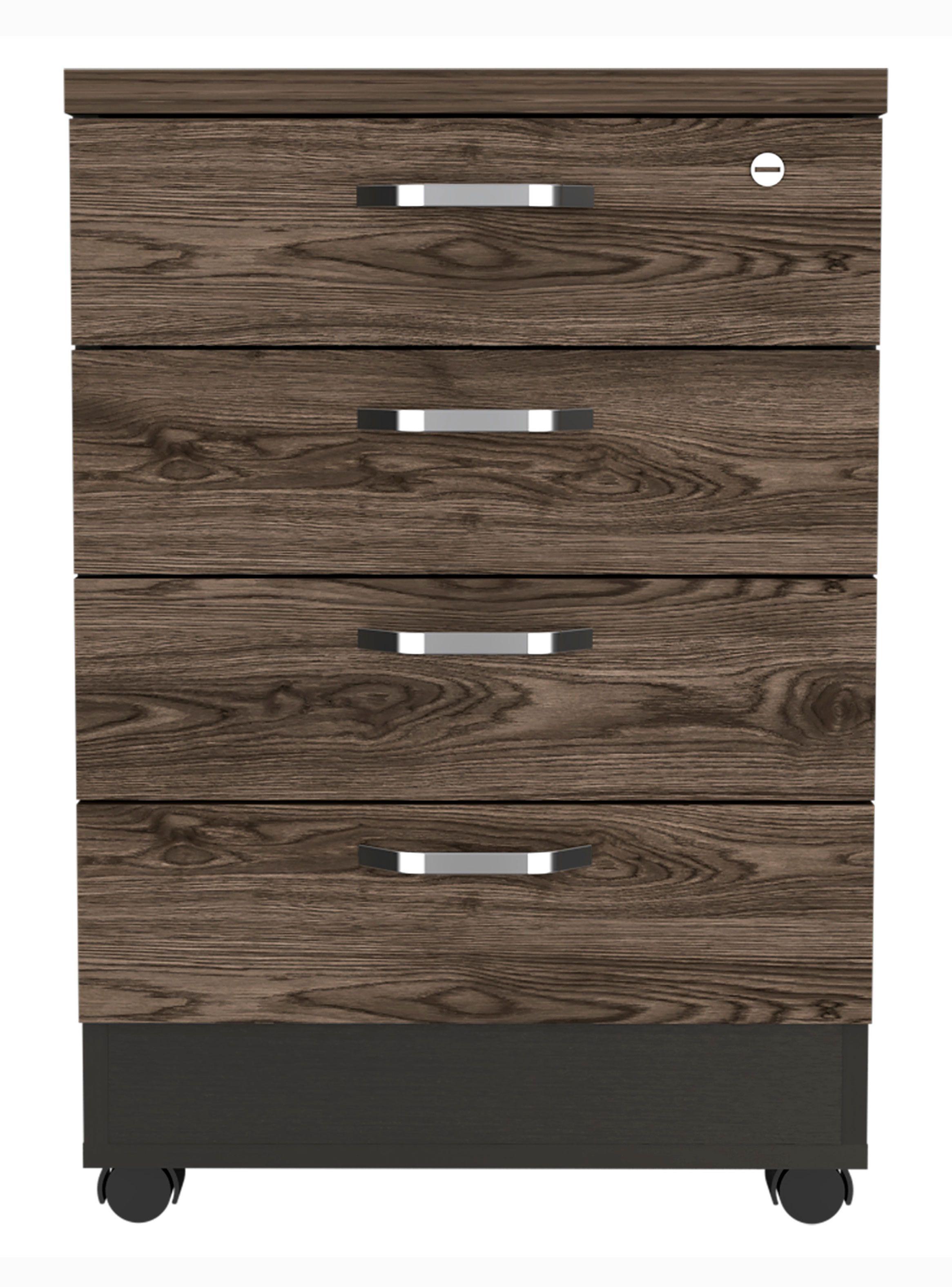 Archivador 4 Cajones Bajo Home Office Negro Soft-Coñac-3