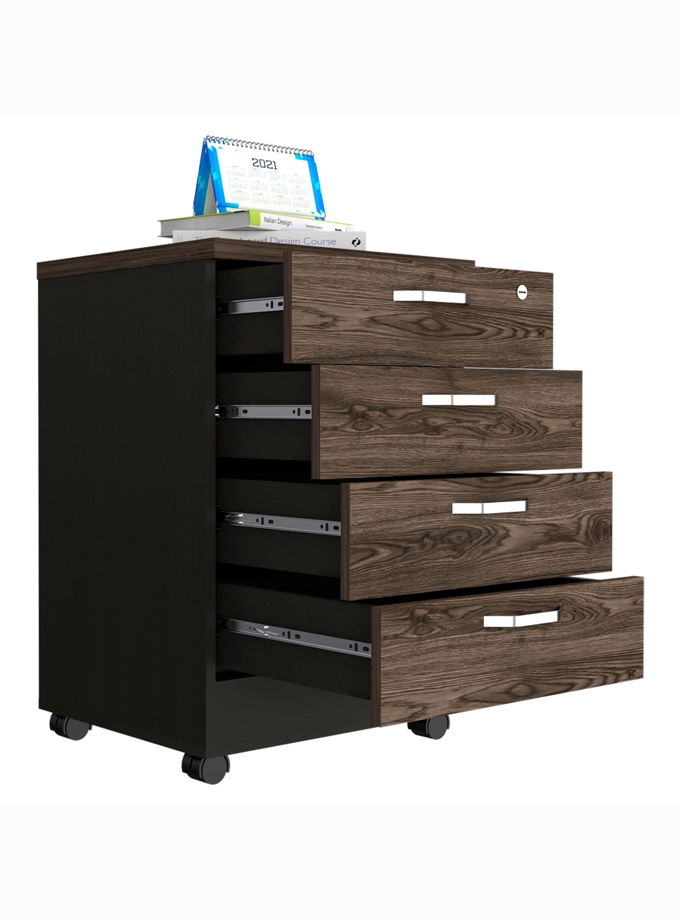 Archivador 4 Cajones Bajo Home Office Negro Soft-Coñac-4