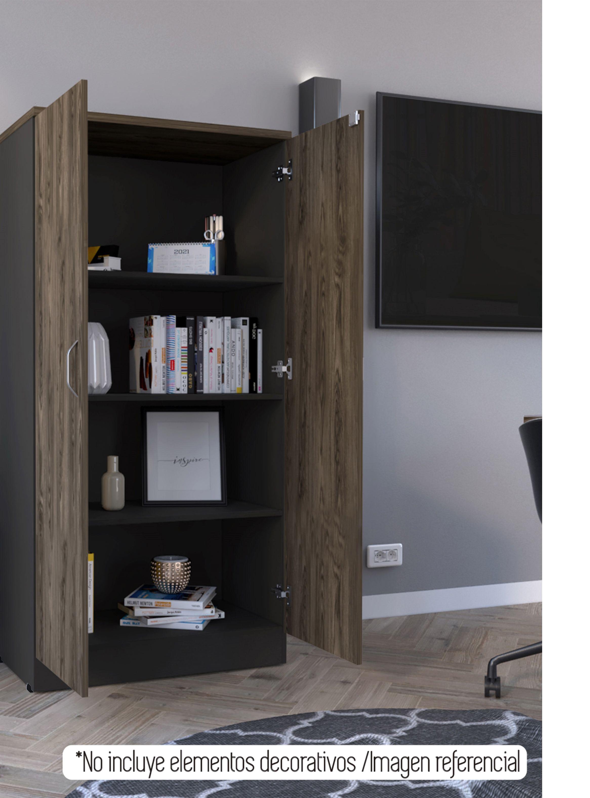 Biblioteca 2 Puertas Home Office Negro Soft-Coñac-3