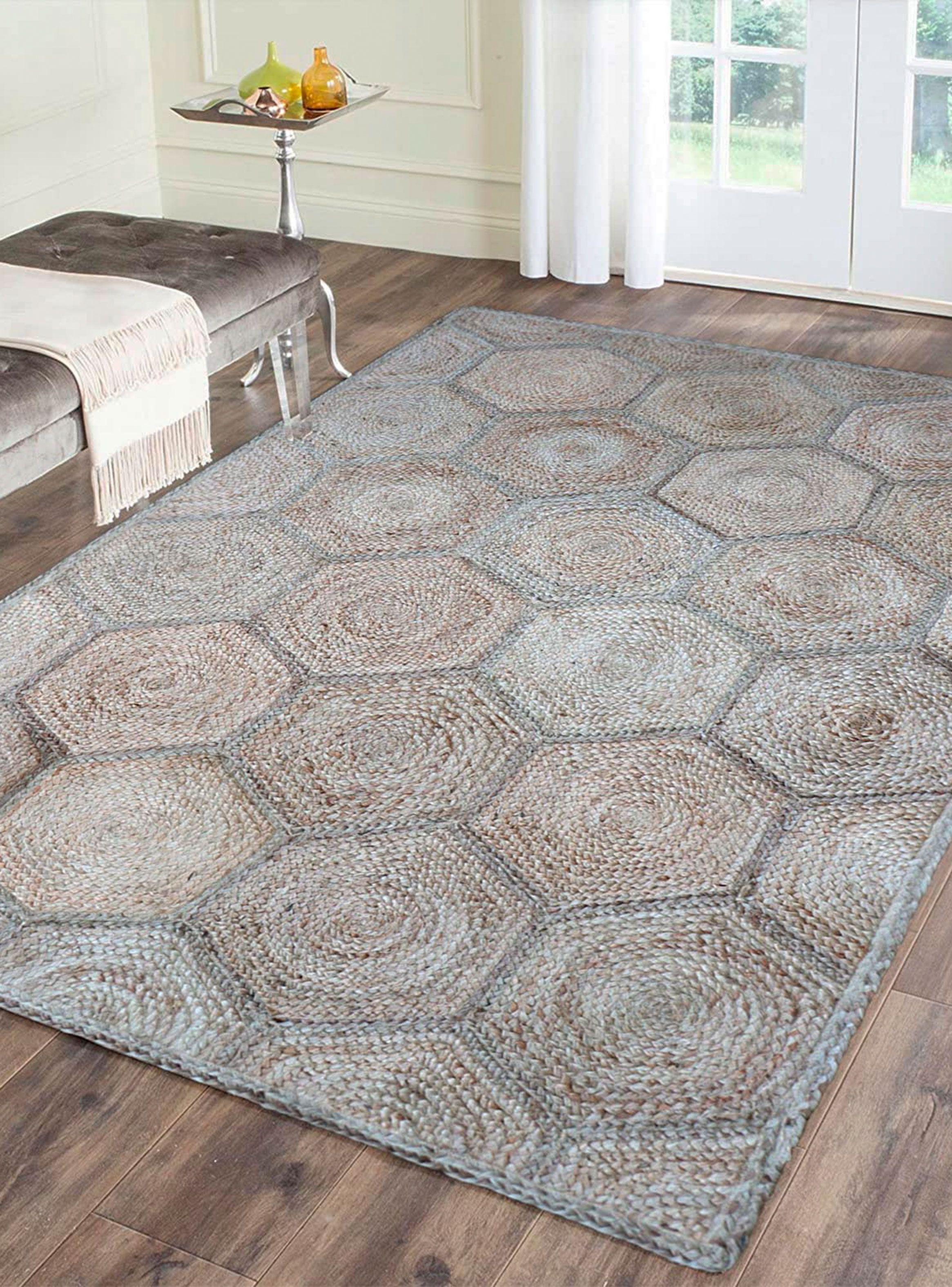 Alfombra Yute Trenzado Hexagonal Gris 200 x 290 cm-2