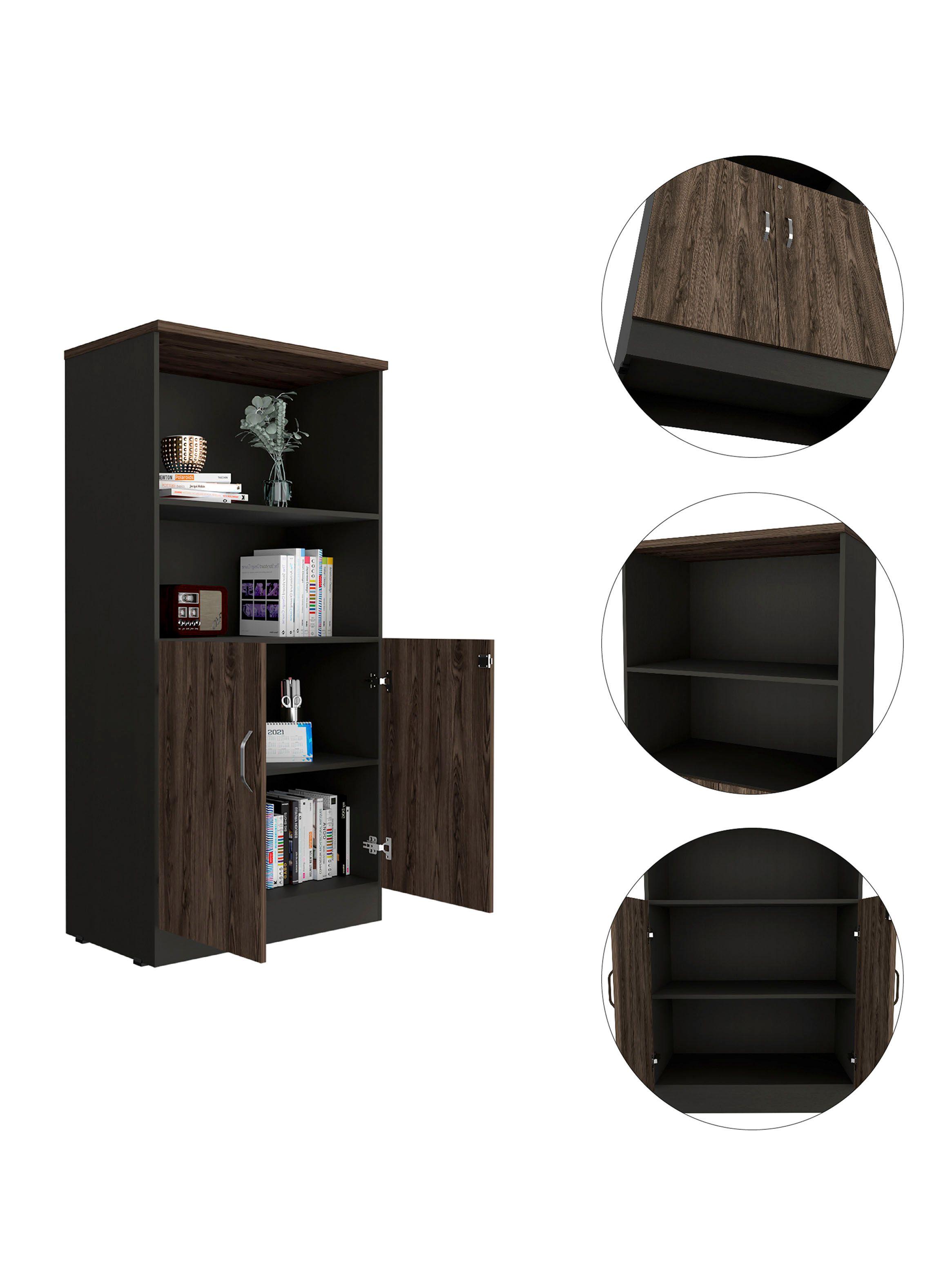 Biblioteca 2P + 2R Home Office Negro Soft Coñac-5
