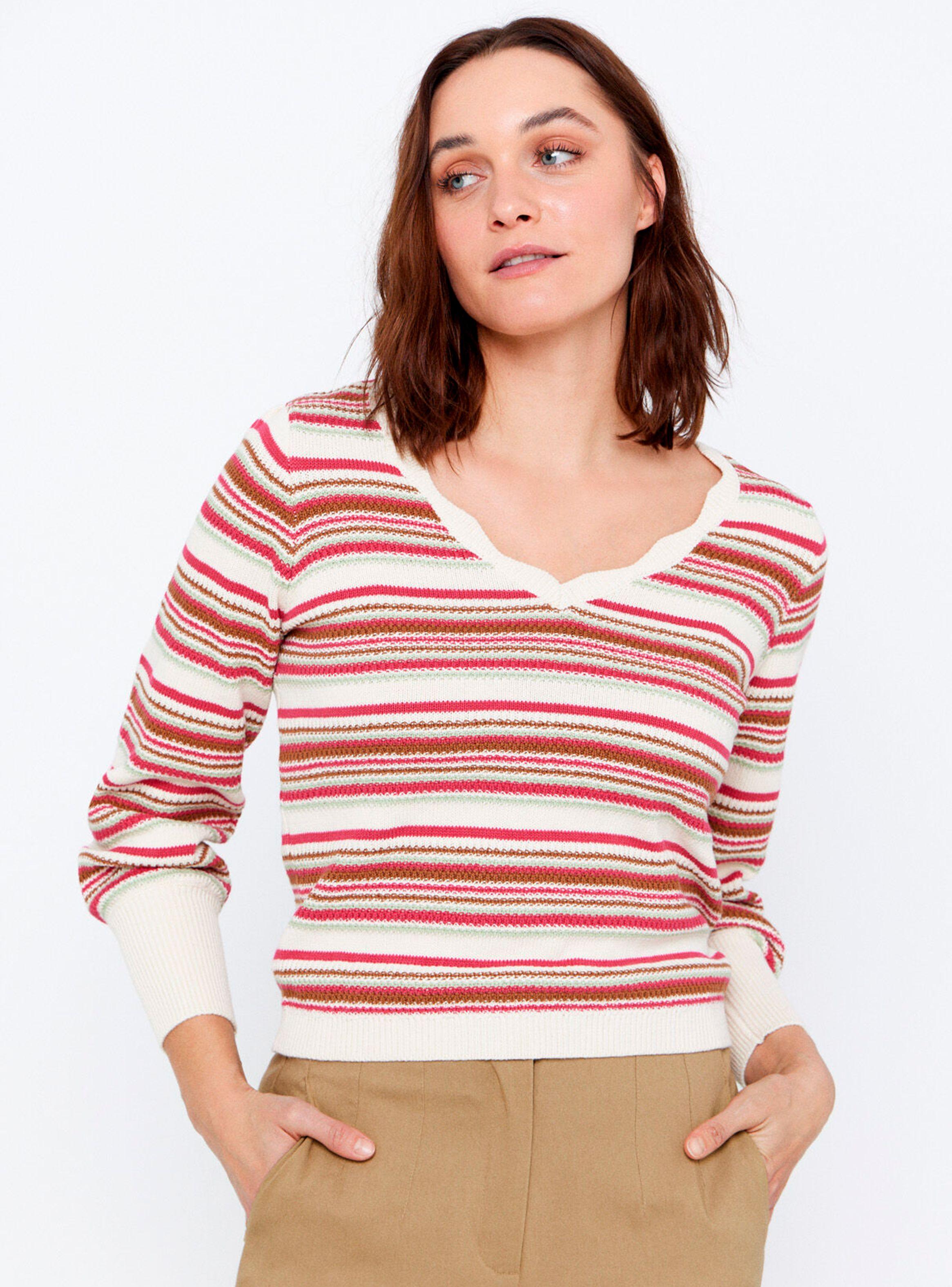 Sweater Algodón Cuello V Rayas-0