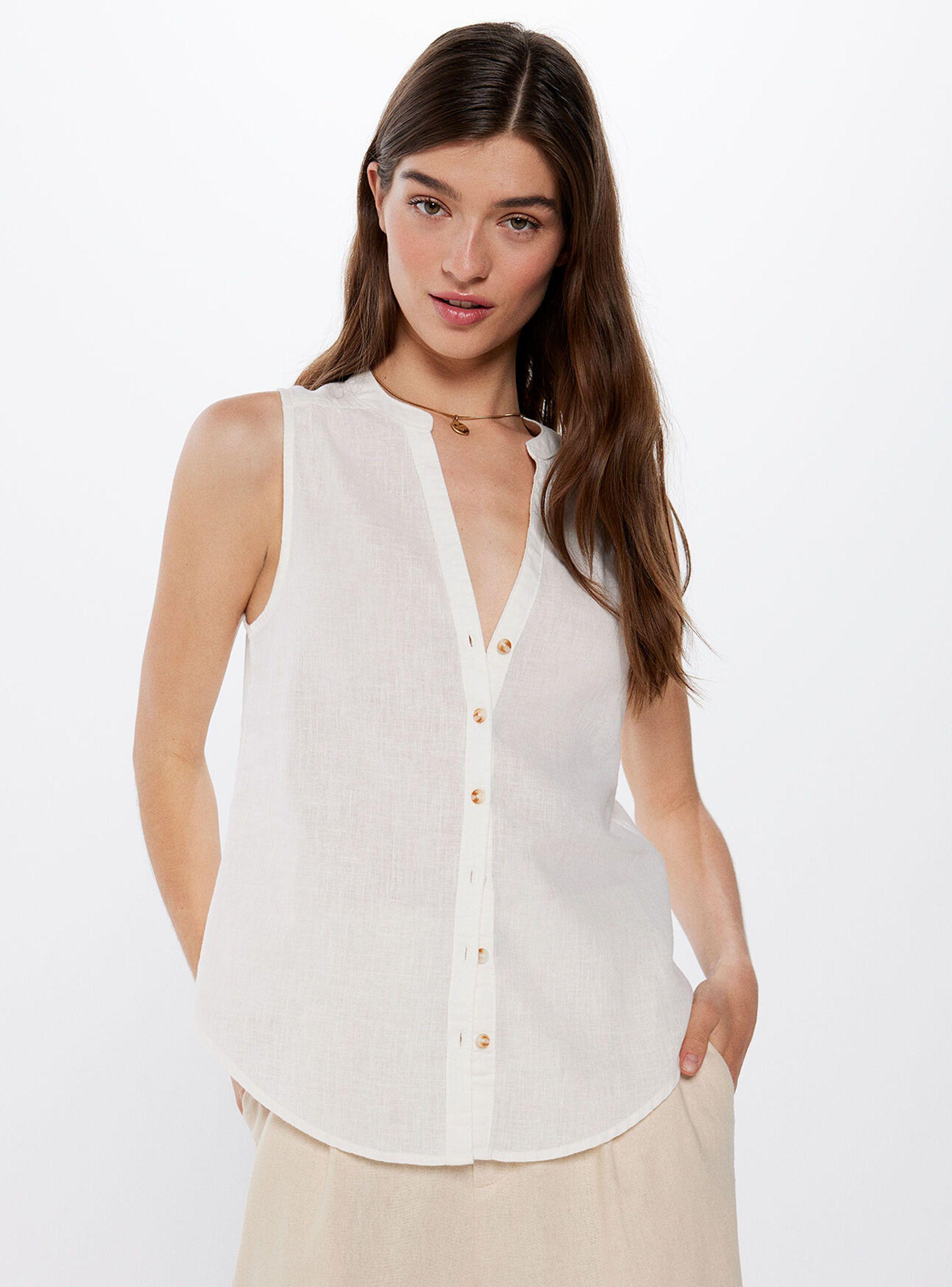 Blusa Cuello Mao sin Mangas Algodón Lino-0