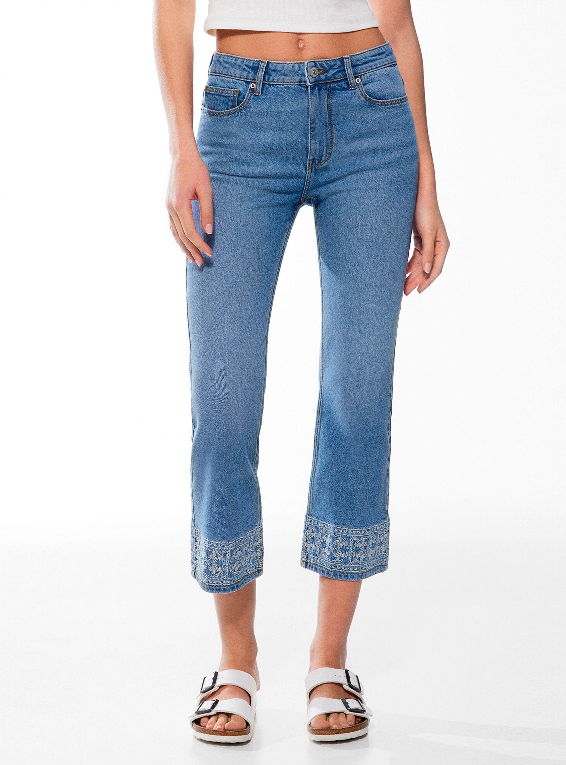 Jeans Straight Cropped Bordados-0