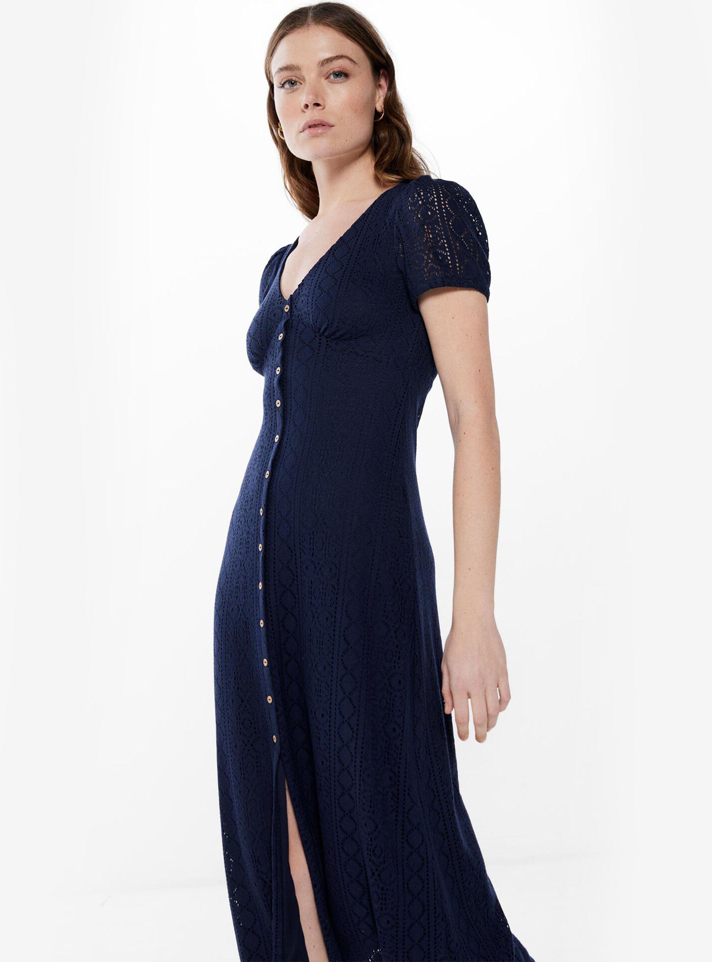Vestido Midi Manga Corta Crochet Botones-2