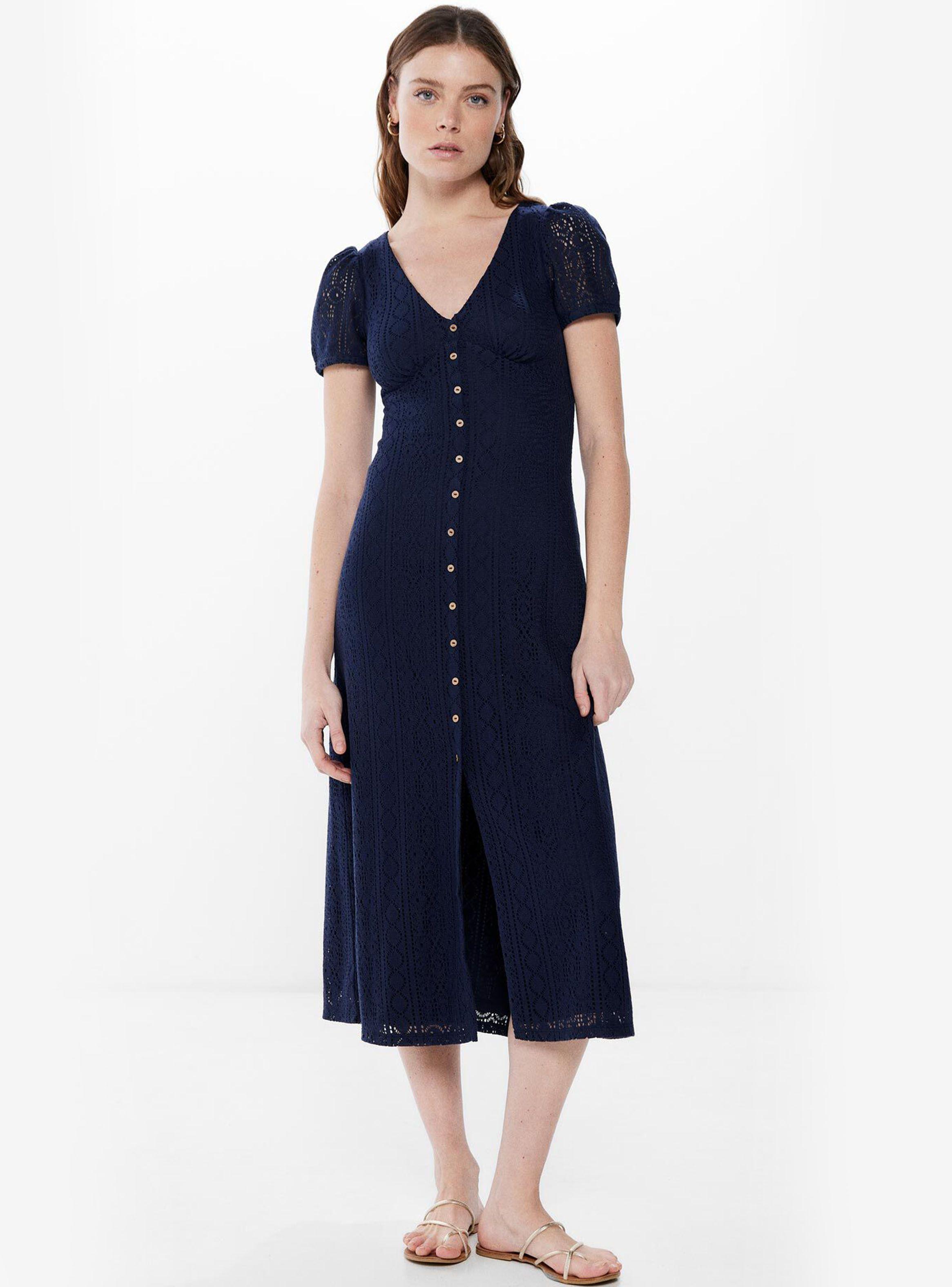 Vestido Midi Manga Corta Crochet Botones-0