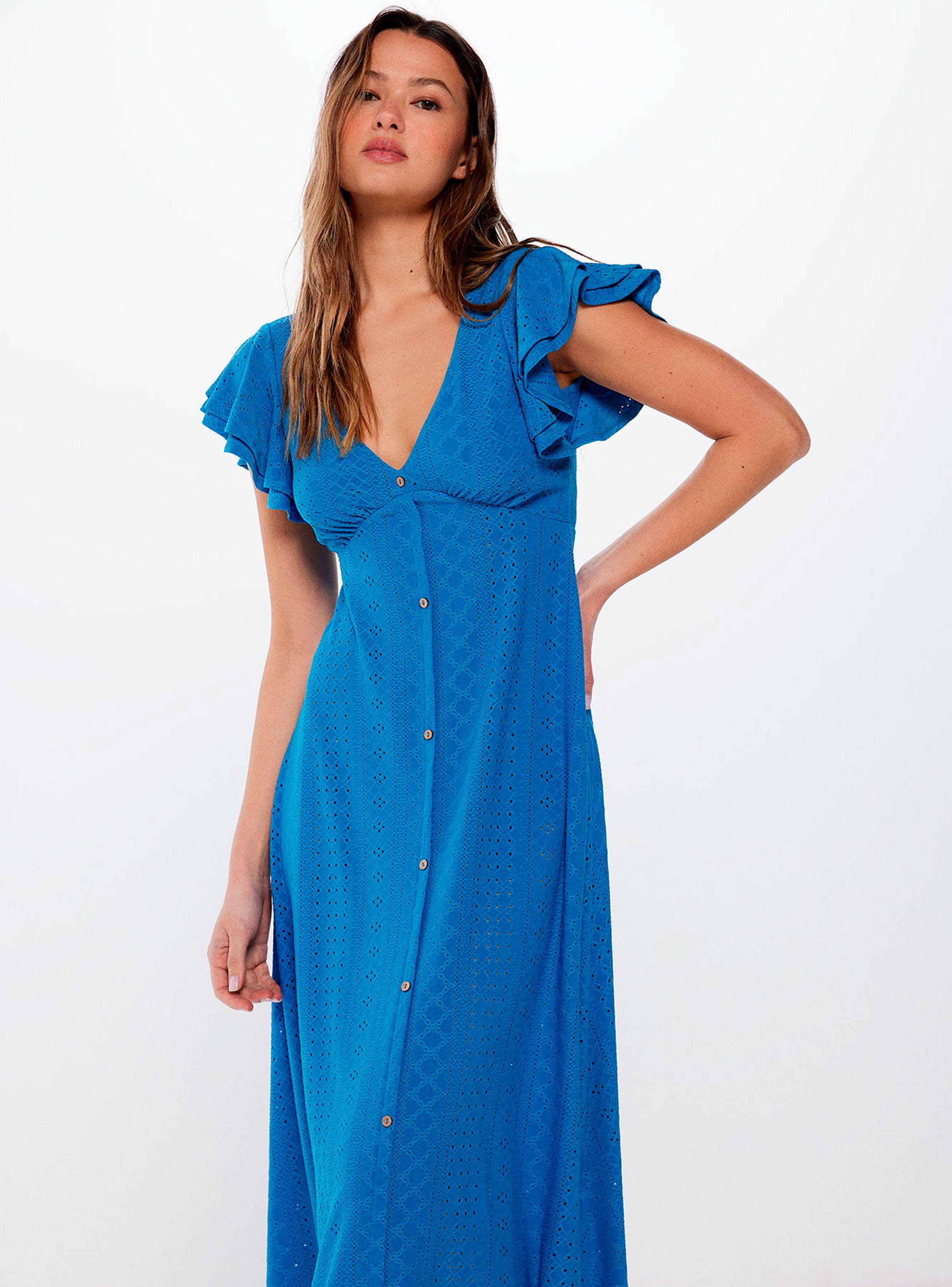 Vestido Midi Bordado Suizo Botones-2